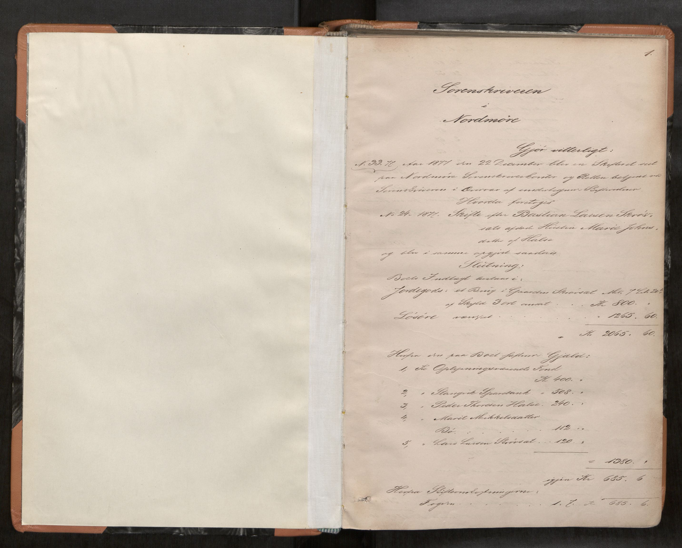 Nordmøre sorenskriveri, SAT/A-4132/1/3/3A/L0038: Utlodningsprotokoll nr. 07, 1877-1881, s. 1