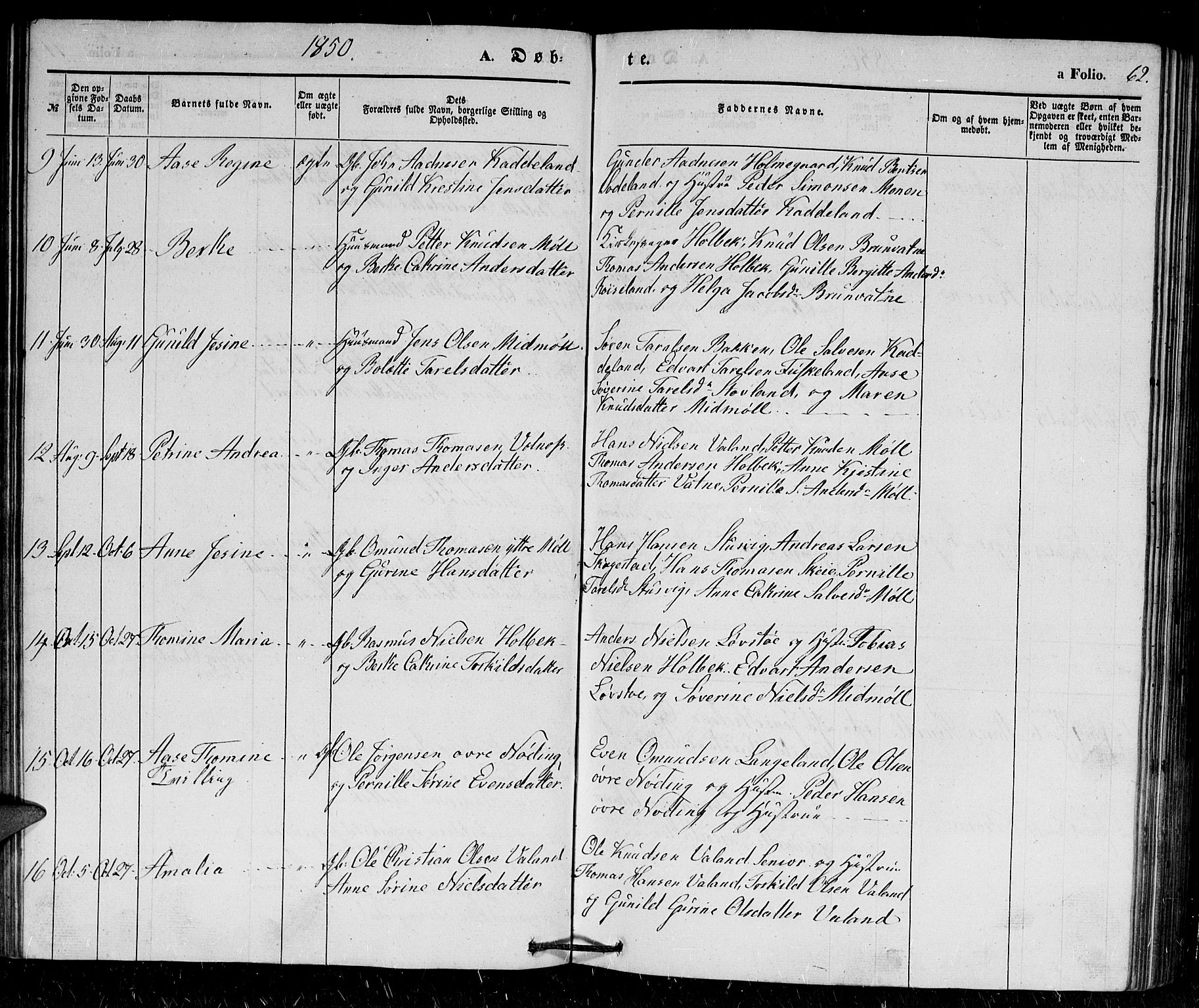 Holum sokneprestkontor, AV/SAK-1111-0022/F/Fb/Fba/L0003: Klokkerbok nr. B 3, 1850-1866, s. 62