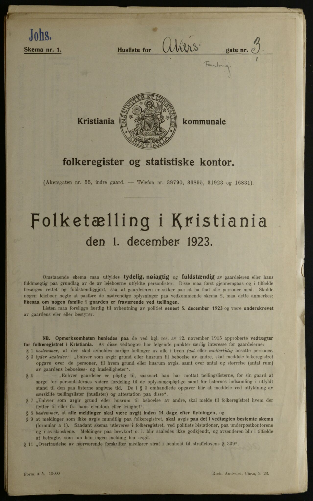 OBA, Kommunal folketelling 1.12.1923 for Kristiania, 1923, s. 655