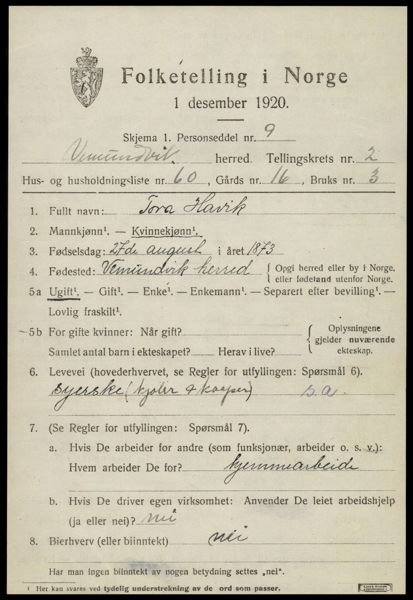 SAT, Folketelling 1920 for 1745 Vemundvik herred, 1920, s. 3403