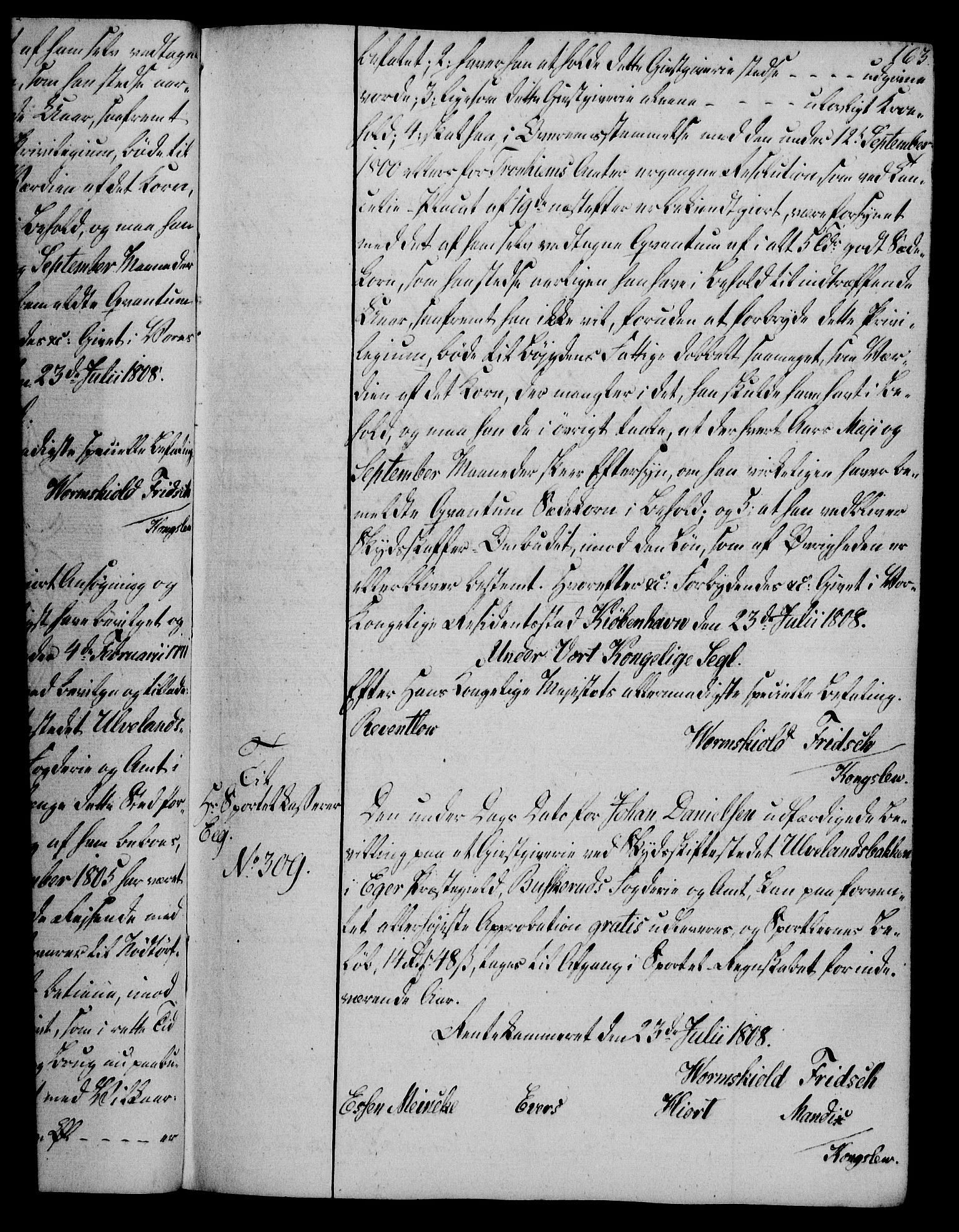 Rentekammeret, Kammerkanselliet, AV/RA-EA-3111/G/Gg/Gga/L0019: Norsk ekspedisjonsprotokoll med register (merket RK 53.19), 1807-1810, s. 163