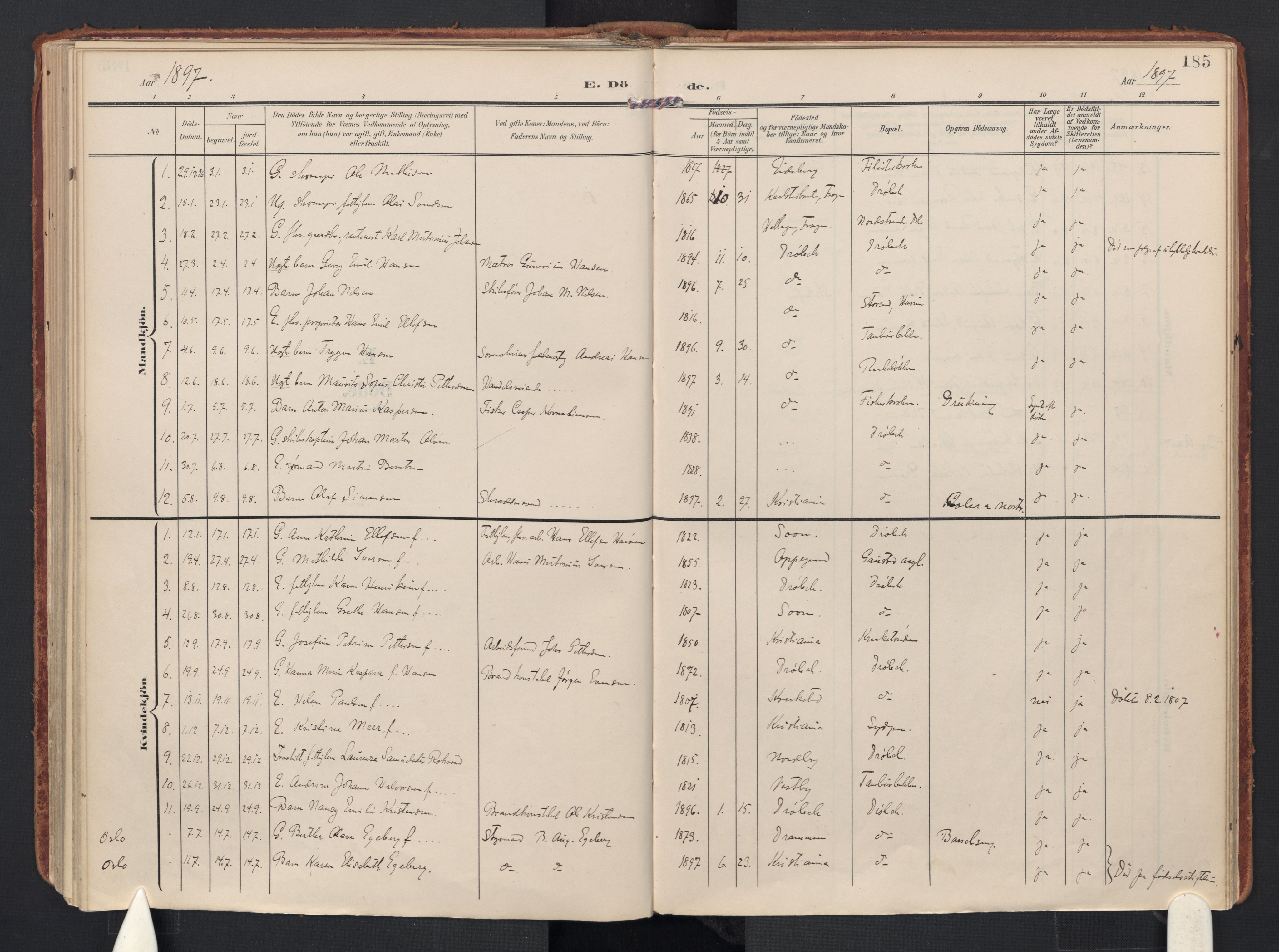 Drøbak prestekontor Kirkebøker, AV/SAO-A-10142a/F/Fb/L0003: Ministerialbok nr. II 3, 1897-1918, s. 185