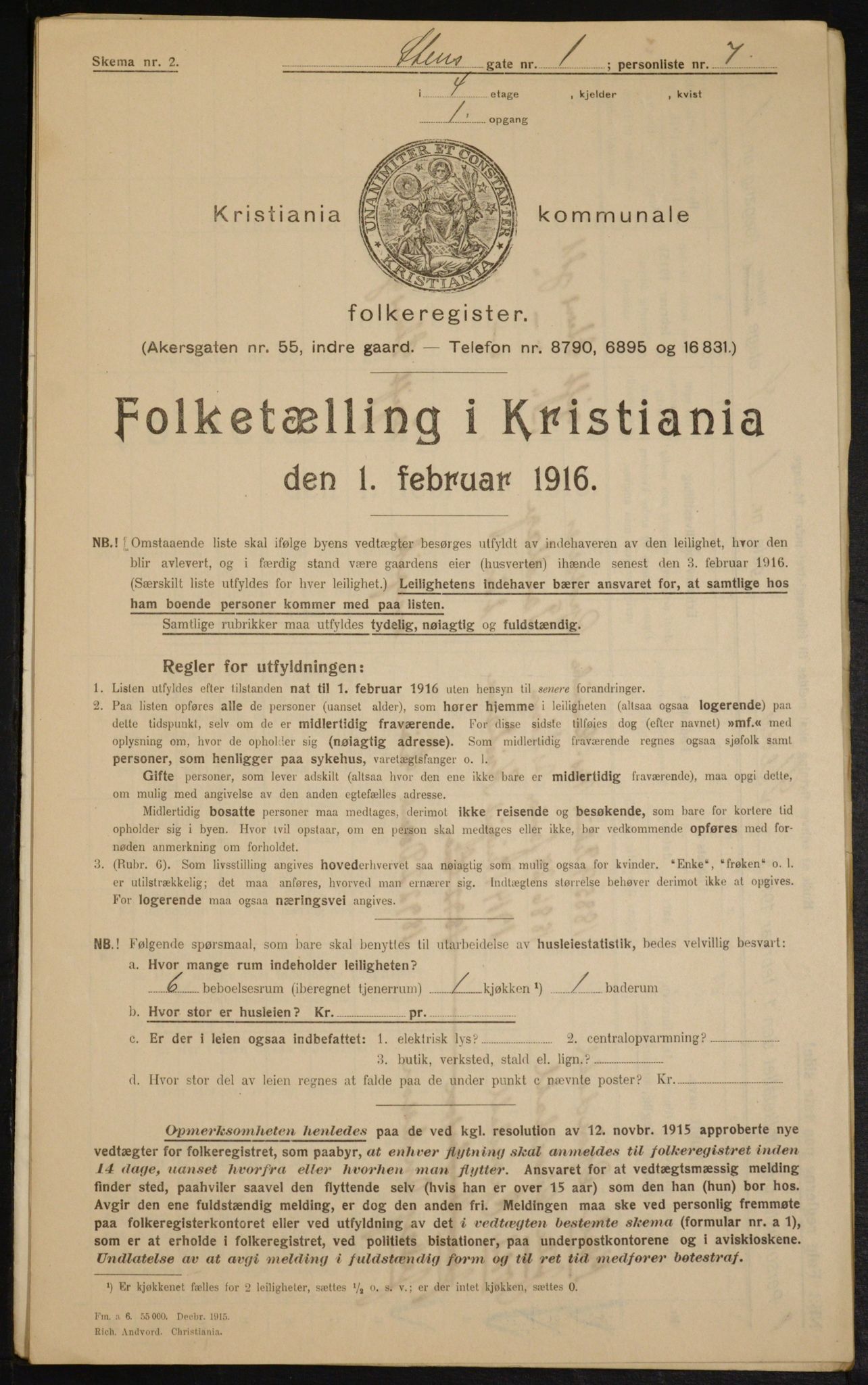 OBA, Kommunal folketelling 1.2.1916 for Kristiania, 1916, s. 104454