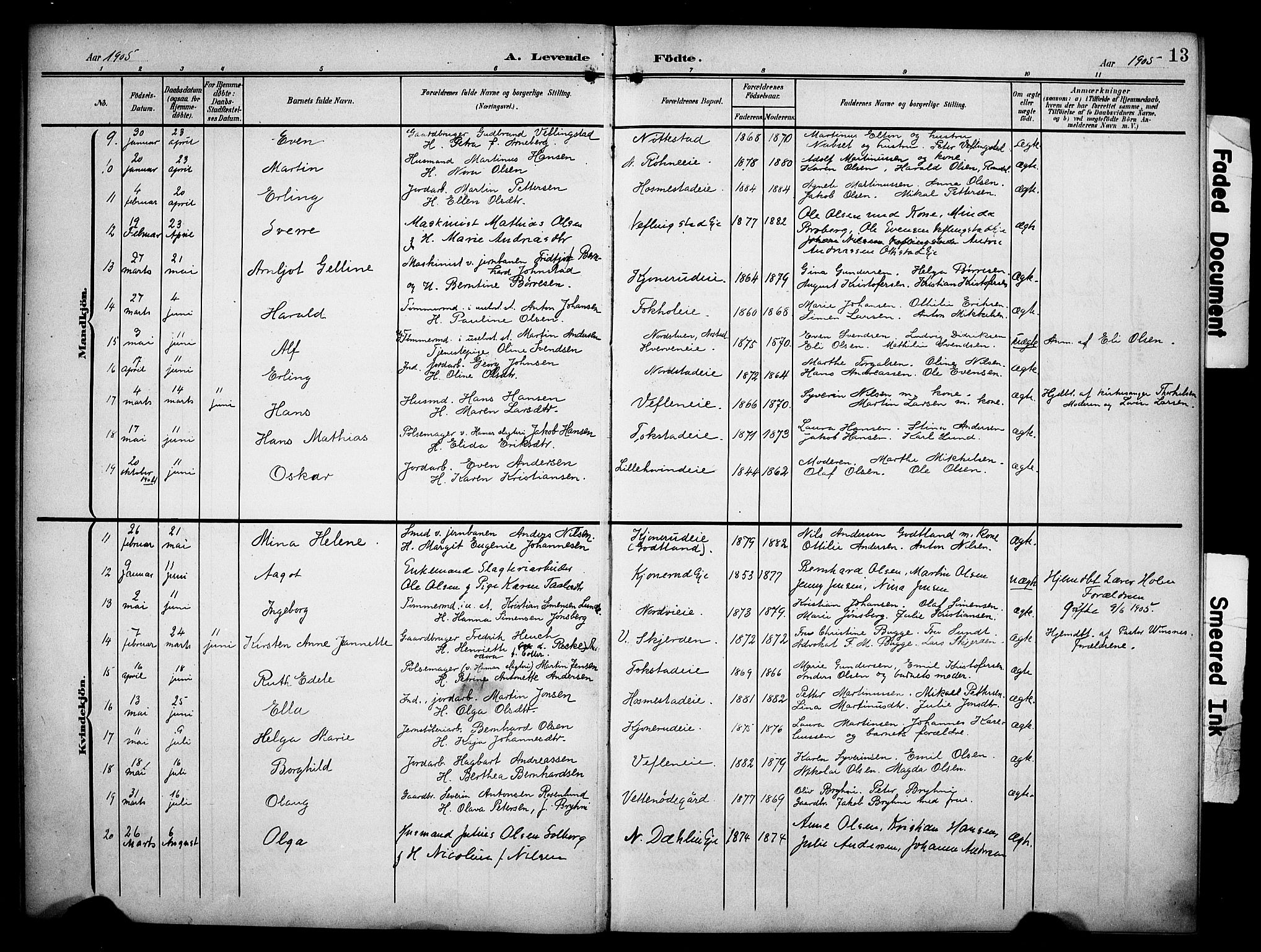 Stange prestekontor, AV/SAH-PREST-002/K/L0022: Ministerialbok nr. 22, 1903-1914, s. 13
