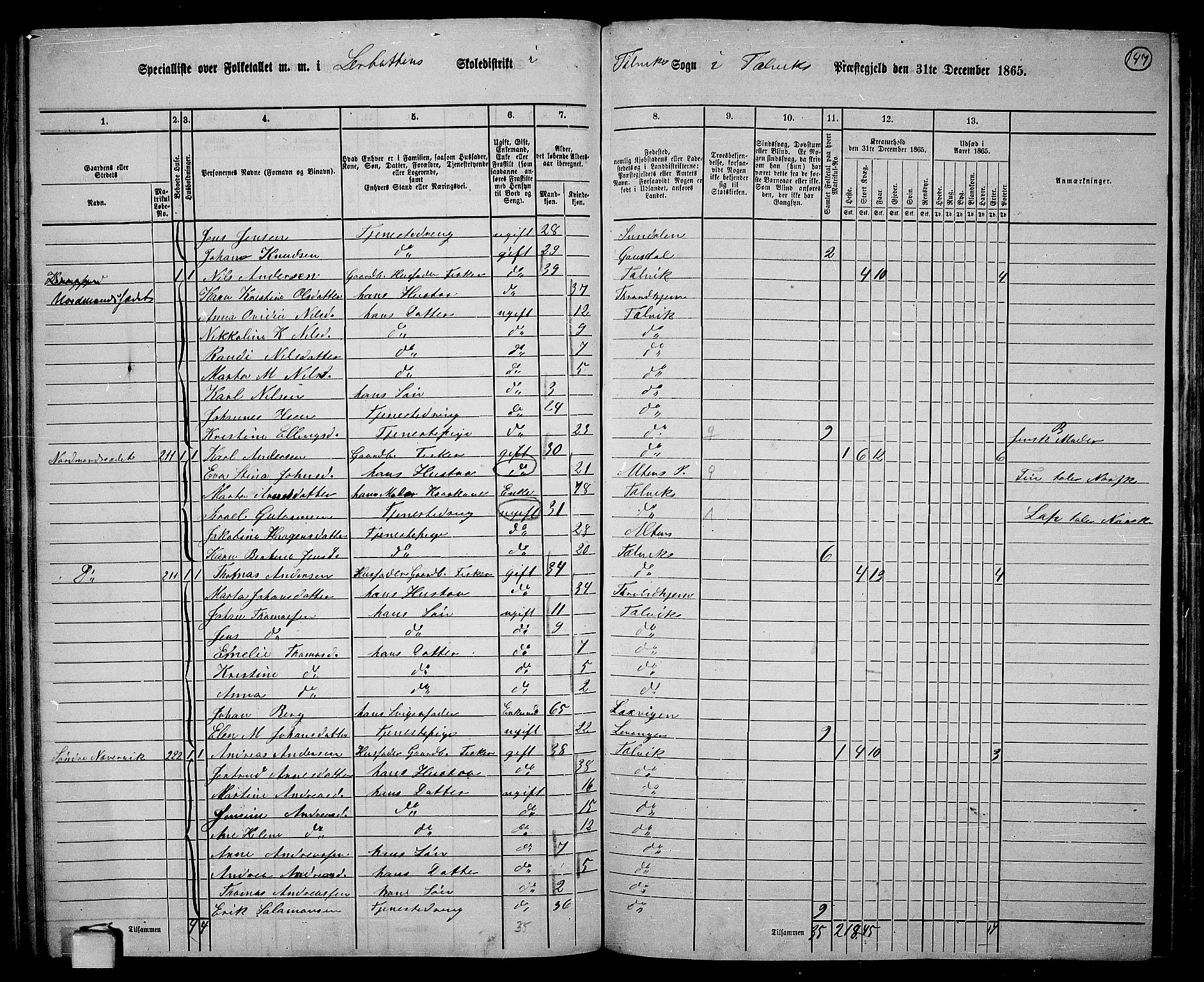 RA, Folketelling 1865 for 2013P Talvik prestegjeld, 1865, s. 68