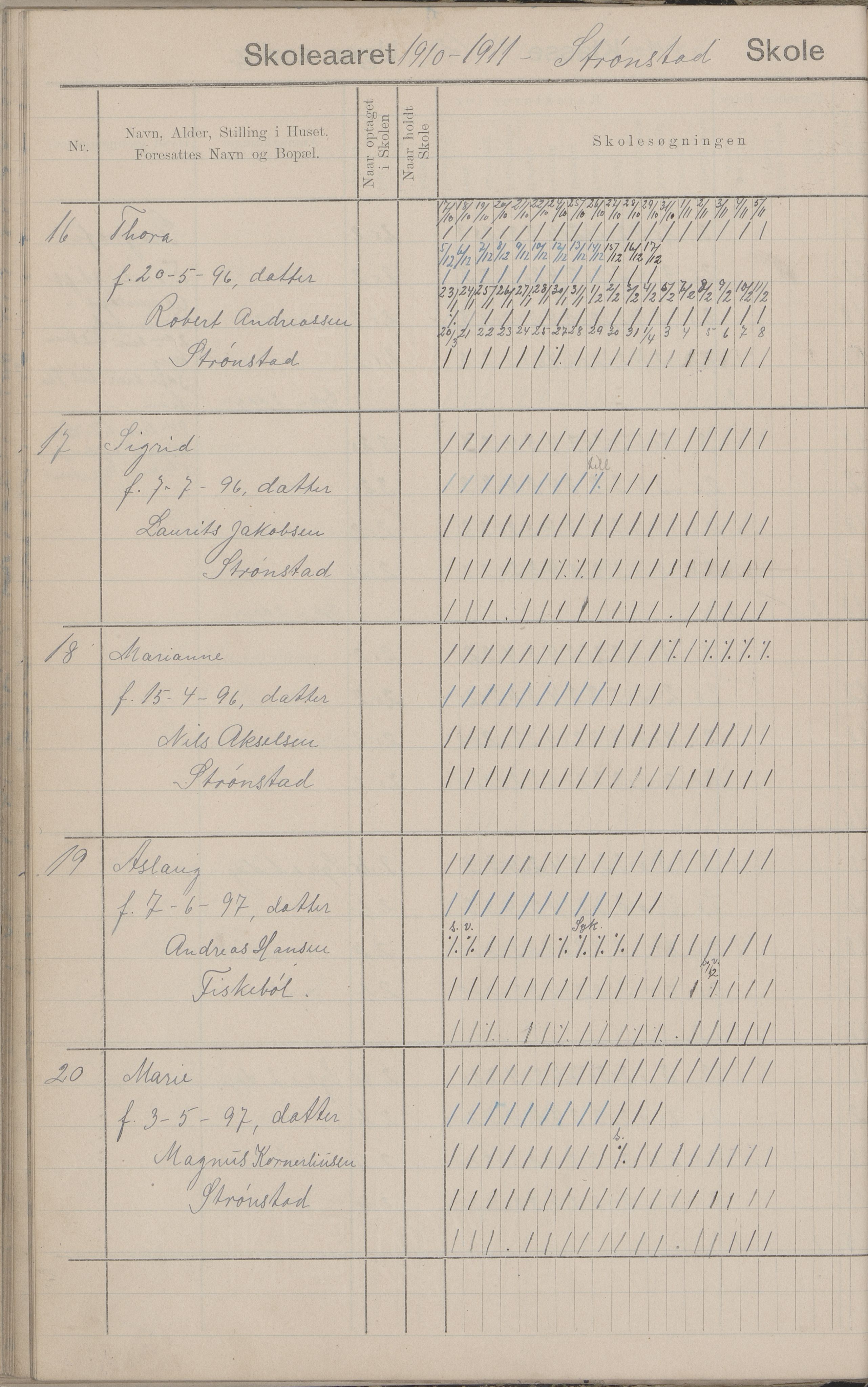 Hadsel kommune. Strønstad skolekrets, AIN/K-18660.510.13/G/L0001: Skoleprotokoll for Strønstad skole - Seloter, 1905-1914