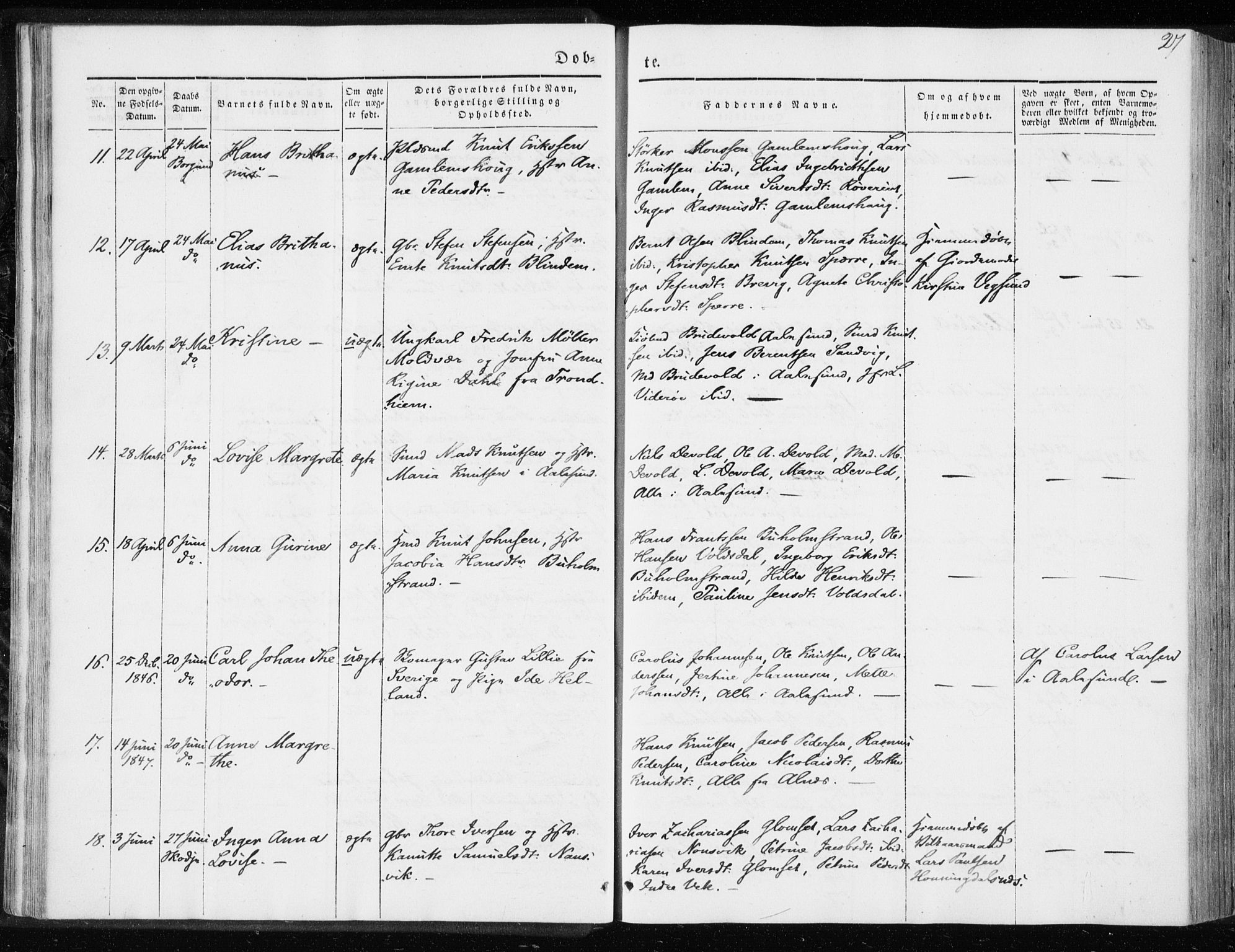 Ministerialprotokoller, klokkerbøker og fødselsregistre - Møre og Romsdal, AV/SAT-A-1454/528/L0415: Residerende kapellans bok nr. 528B03, 1843-1852, s. 27