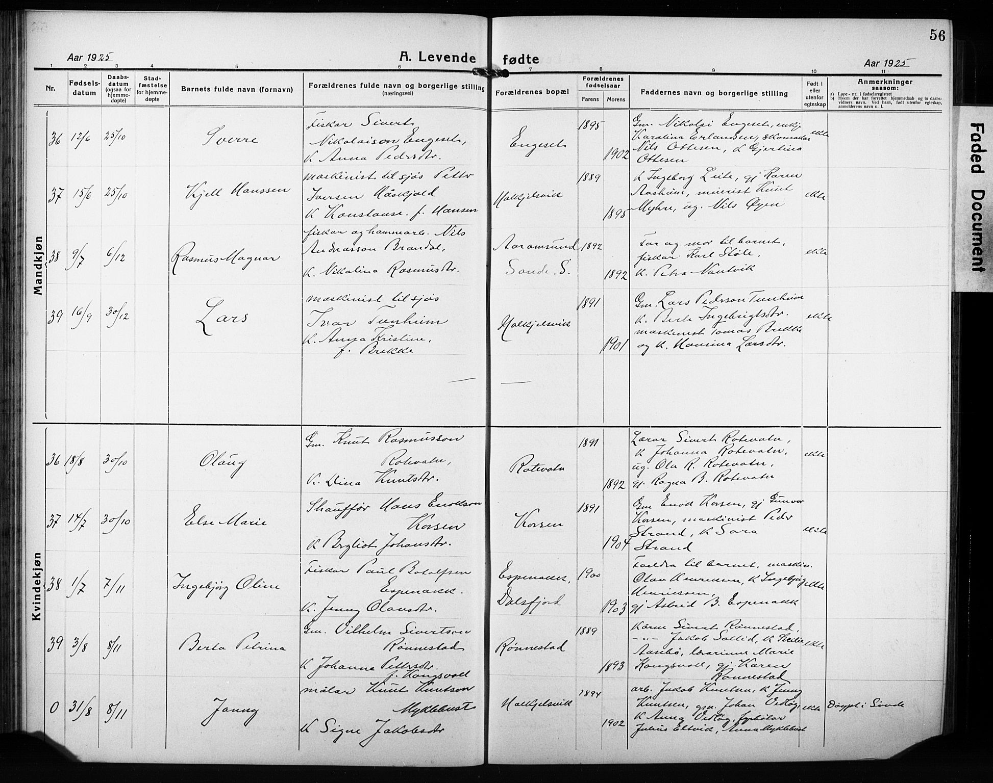 Ministerialprotokoller, klokkerbøker og fødselsregistre - Møre og Romsdal, AV/SAT-A-1454/511/L0160: Klokkerbok nr. 511C06, 1920-1932, s. 56