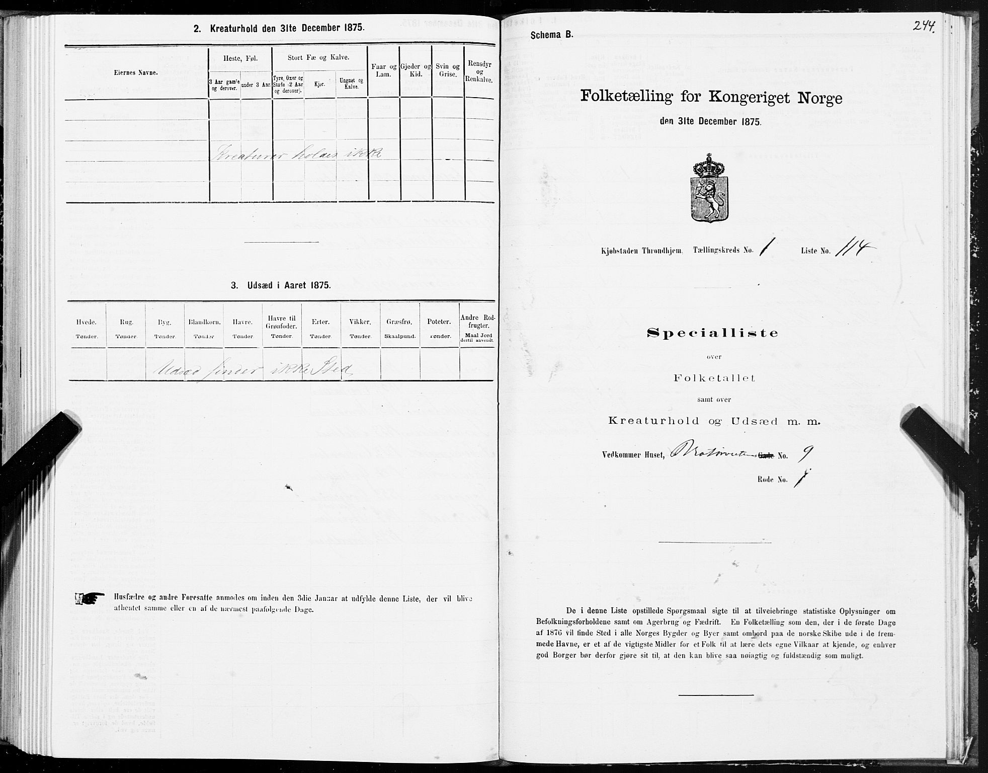 SAT, Folketelling 1875 for 1601 Trondheim kjøpstad, 1875, s. 1244