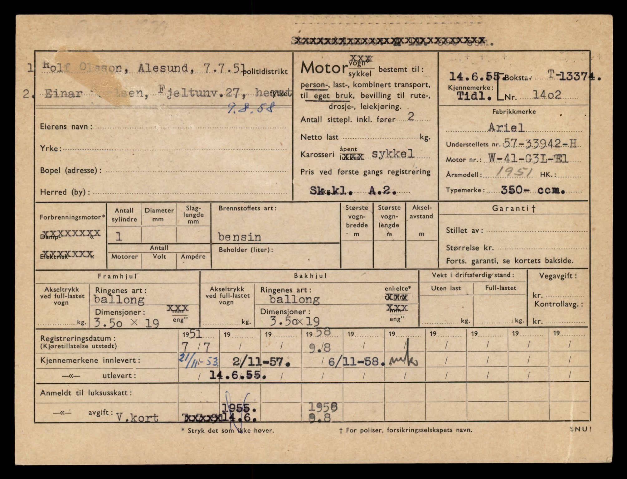 Møre og Romsdal vegkontor - Ålesund trafikkstasjon, AV/SAT-A-4099/F/Fe/L0039: Registreringskort for kjøretøy T 13361 - T 13530, 1927-1998, s. 215