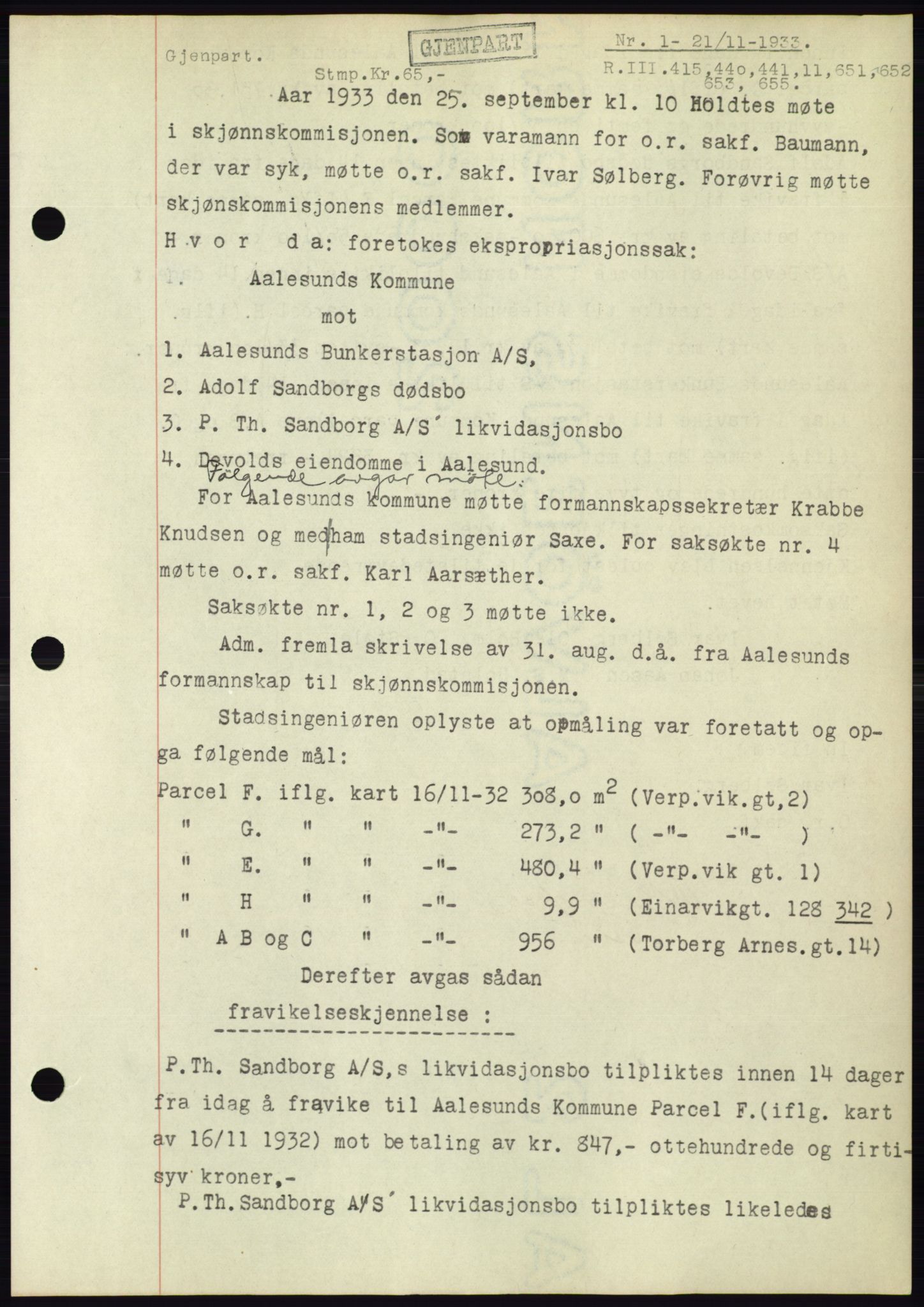 Ålesund byfogd, AV/SAT-A-4384: Pantebok nr. 31, 1933-1934, Tingl.dato: 21.11.1933