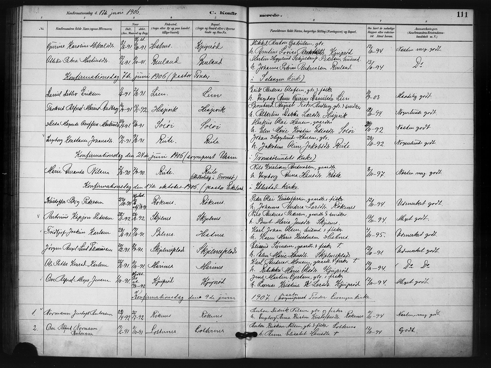 Salangen sokneprestembete, AV/SATØ-S-1324/H/Hb/L0001klokker: Klokkerbok nr. 1, 1893-1910, s. 111