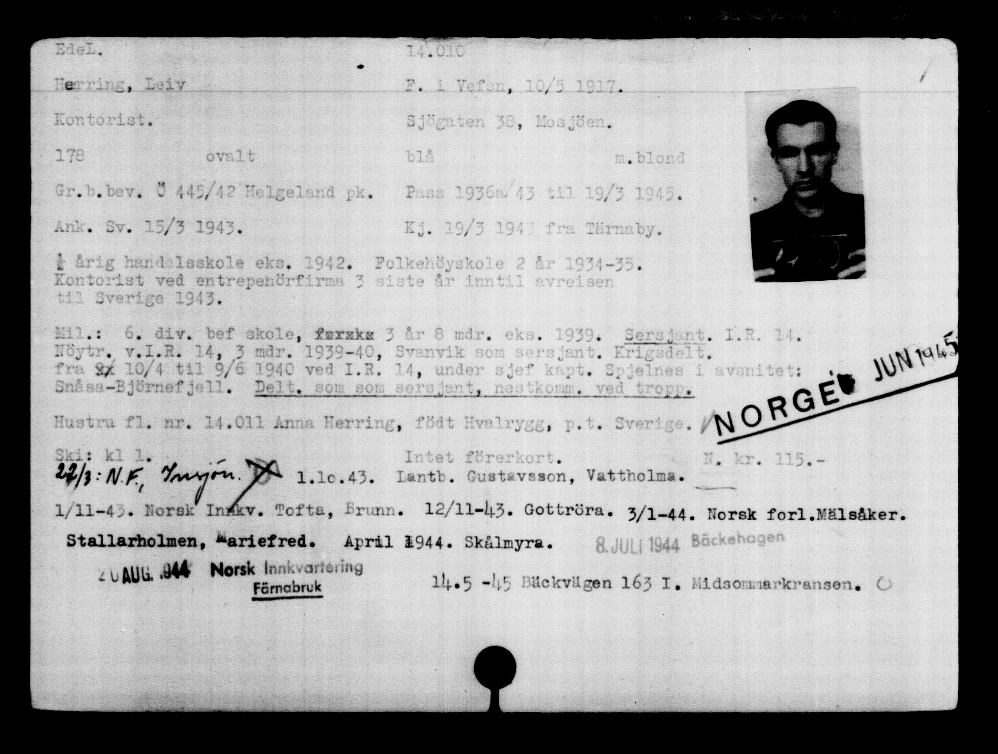 Den Kgl. Norske Legasjons Flyktningskontor, AV/RA-S-6753/V/Va/L0007: Kjesäterkartoteket.  Flyktningenr. 12700-15723, 1940-1945, s. 1505