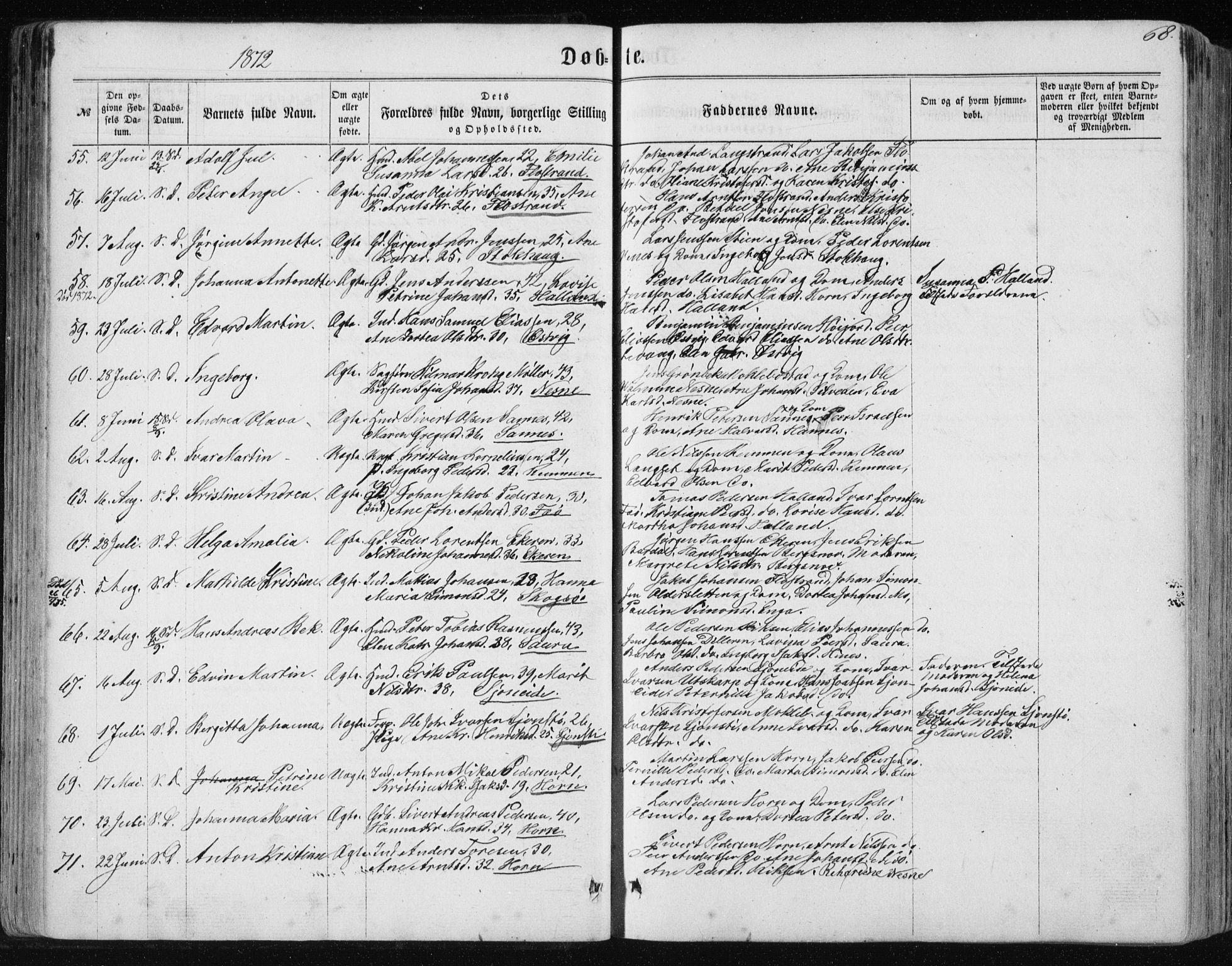 Ministerialprotokoller, klokkerbøker og fødselsregistre - Nordland, AV/SAT-A-1459/838/L0556: Klokkerbok nr. 838C03, 1861-1893, s. 68