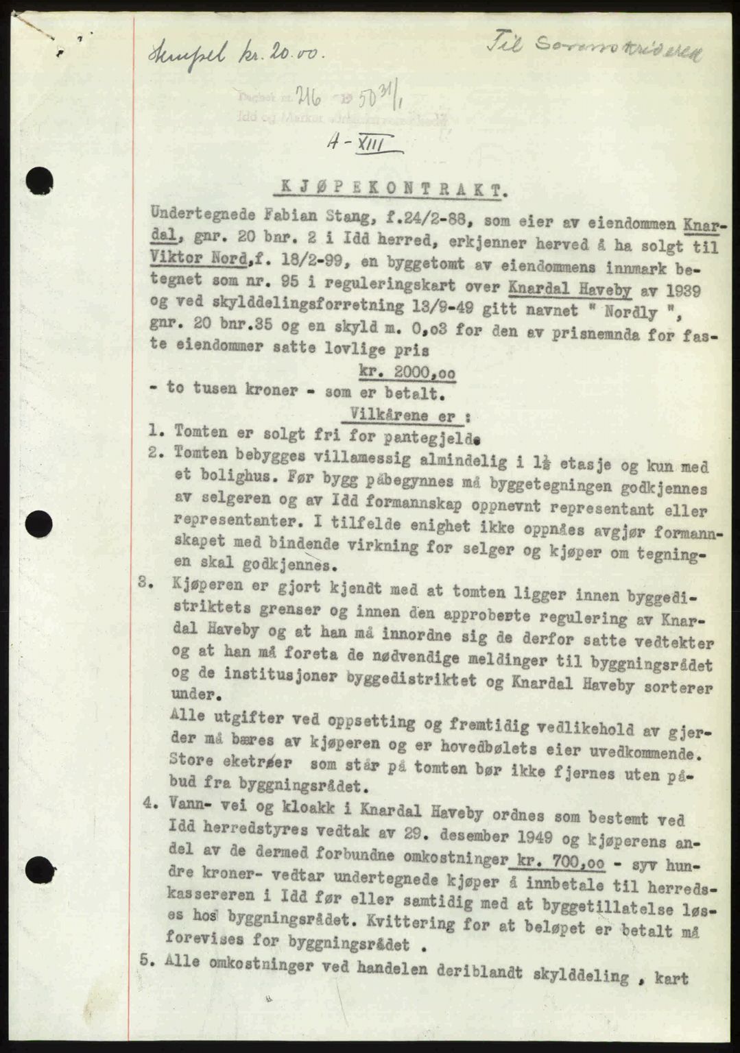 Idd og Marker sorenskriveri, SAO/A-10283/G/Gb/Gbb/L0013: Pantebok nr. A13, 1949-1950, Dagboknr: 216/1950