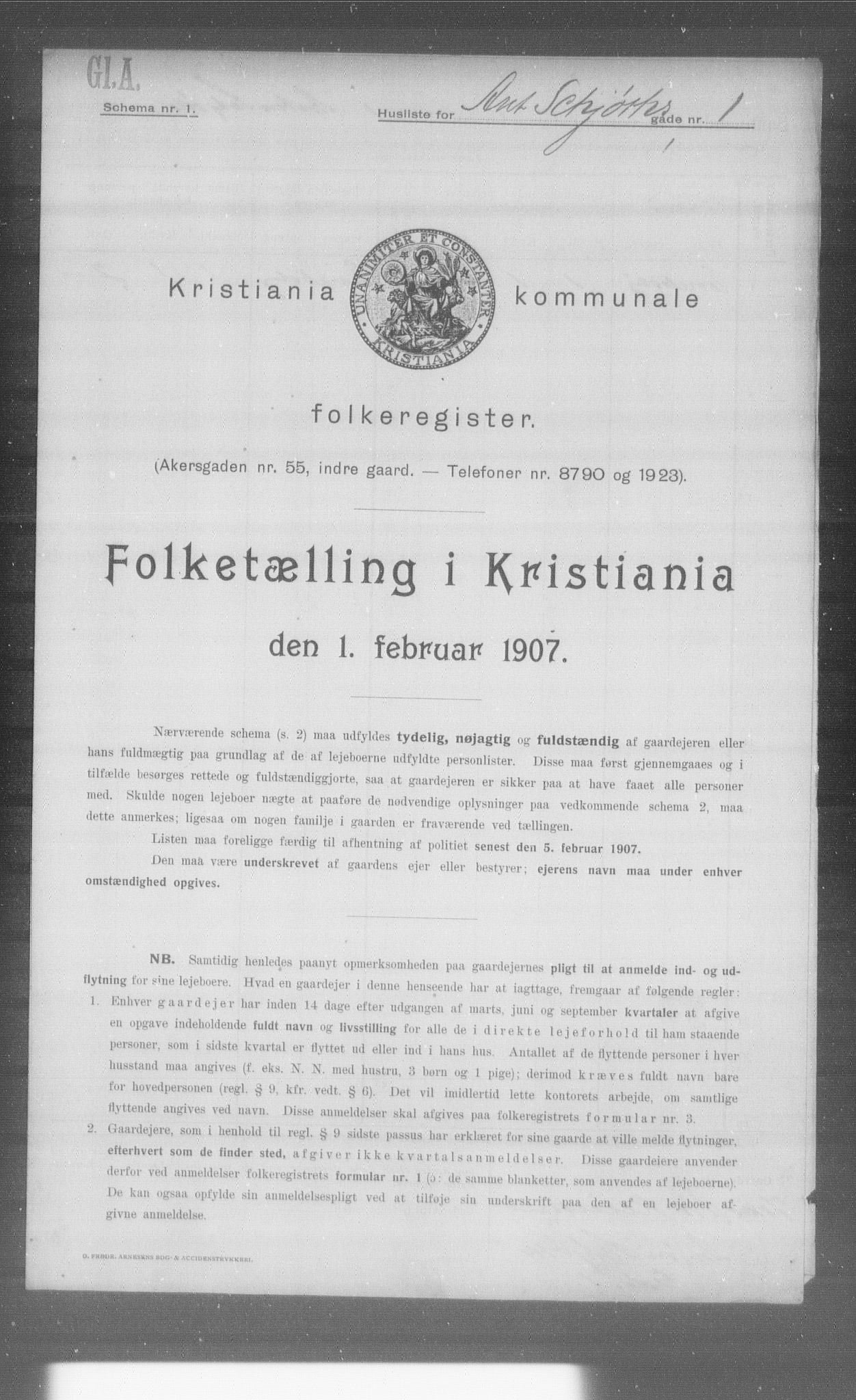 OBA, Kommunal folketelling 1.2.1907 for Kristiania kjøpstad, 1907, s. 711