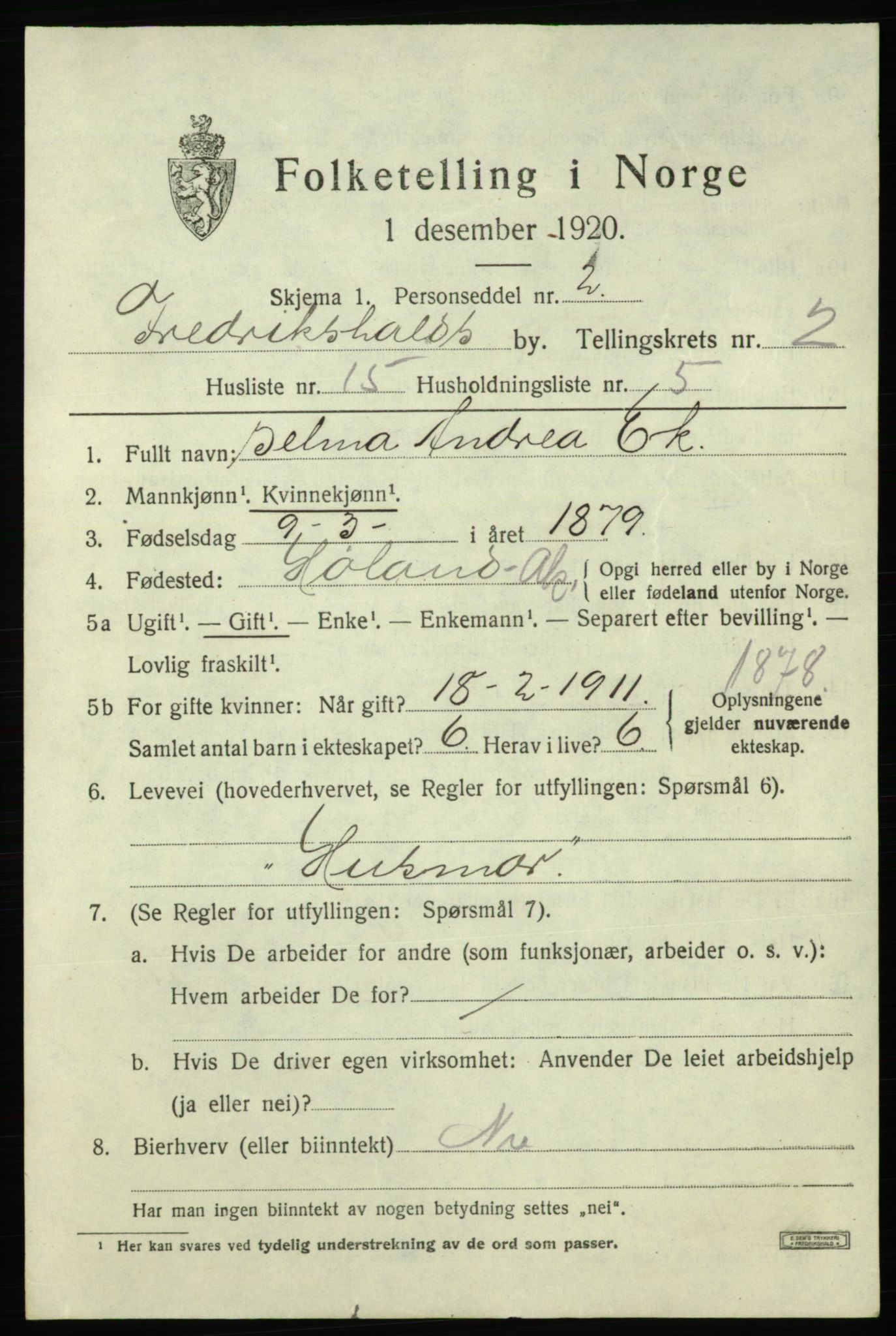 SAO, Folketelling 1920 for 0101 Fredrikshald kjøpstad, 1920, s. 9624