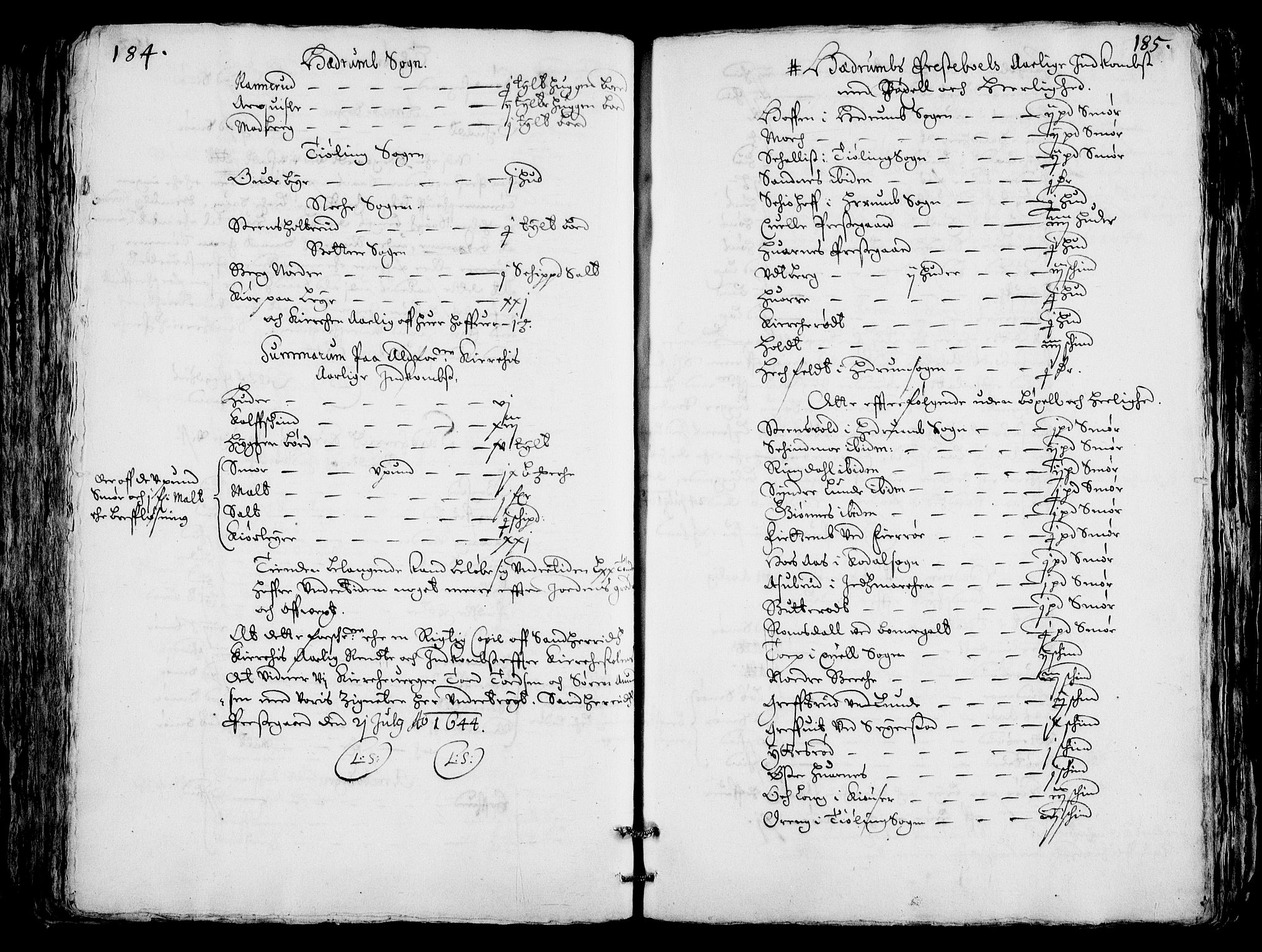 Rentekammeret inntil 1814, Realistisk ordnet avdeling, AV/RA-EA-4070/Fc/Fca/L0001/0004: [Ca I]  Akershus stift / Jordebok over kirkene og prestebolene i Oslo og Hamar stift, 1664, s. 184-185