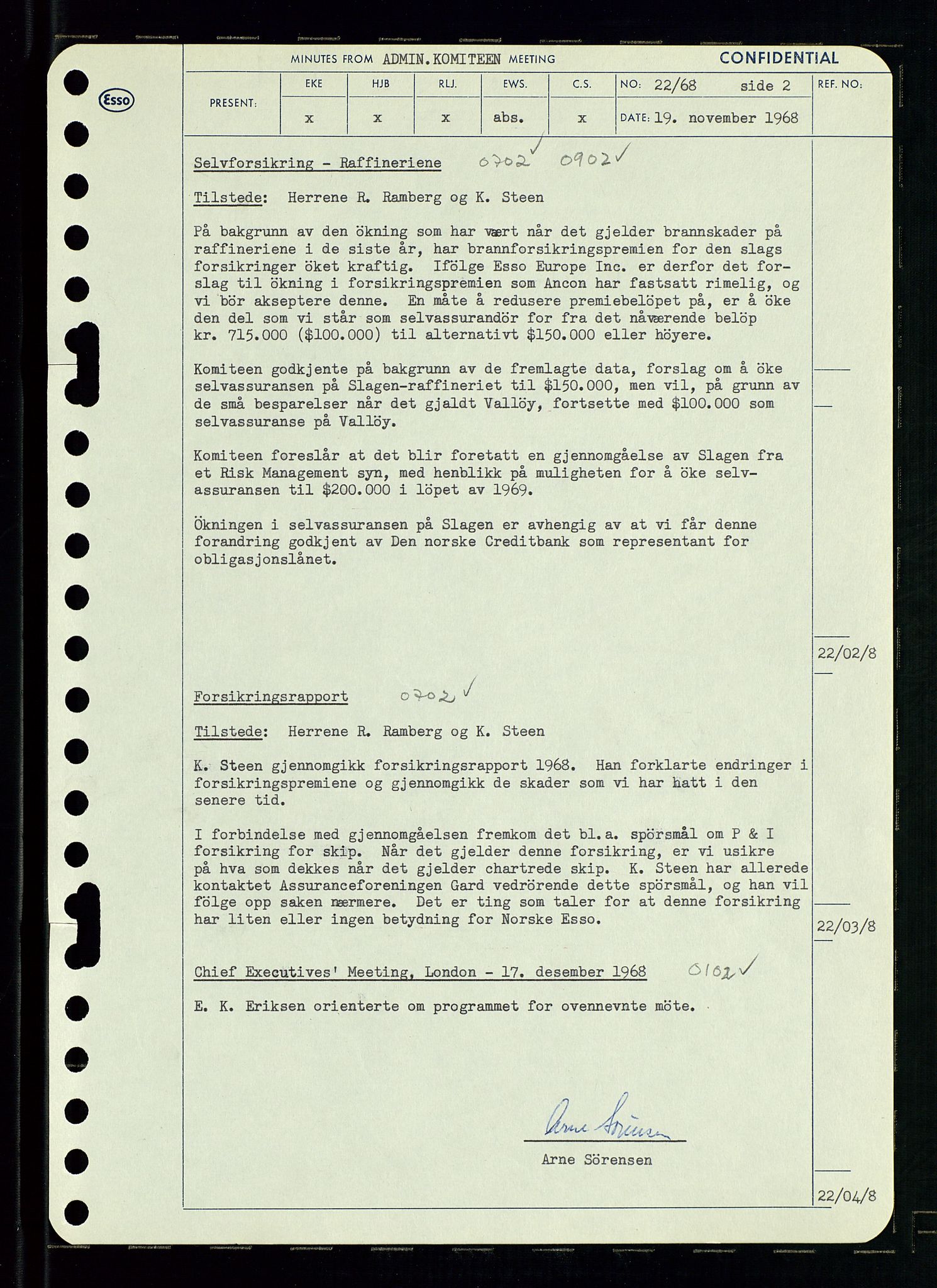 Pa 0982 - Esso Norge A/S, AV/SAST-A-100448/A/Aa/L0002/0004: Den administrerende direksjon Board minutes (styrereferater) / Den administrerende direksjon Board minutes (styrereferater), 1968, s. 105