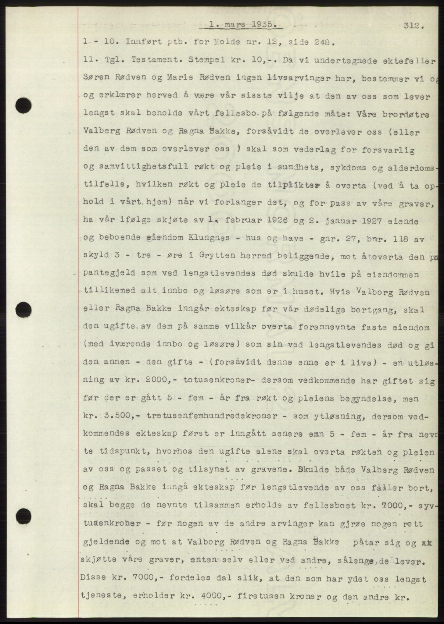 Romsdal sorenskriveri, SAT/A-4149/1/2/2C/L0066: Pantebok nr. 60, 1934-1935, Tingl.dato: 01.03.1935