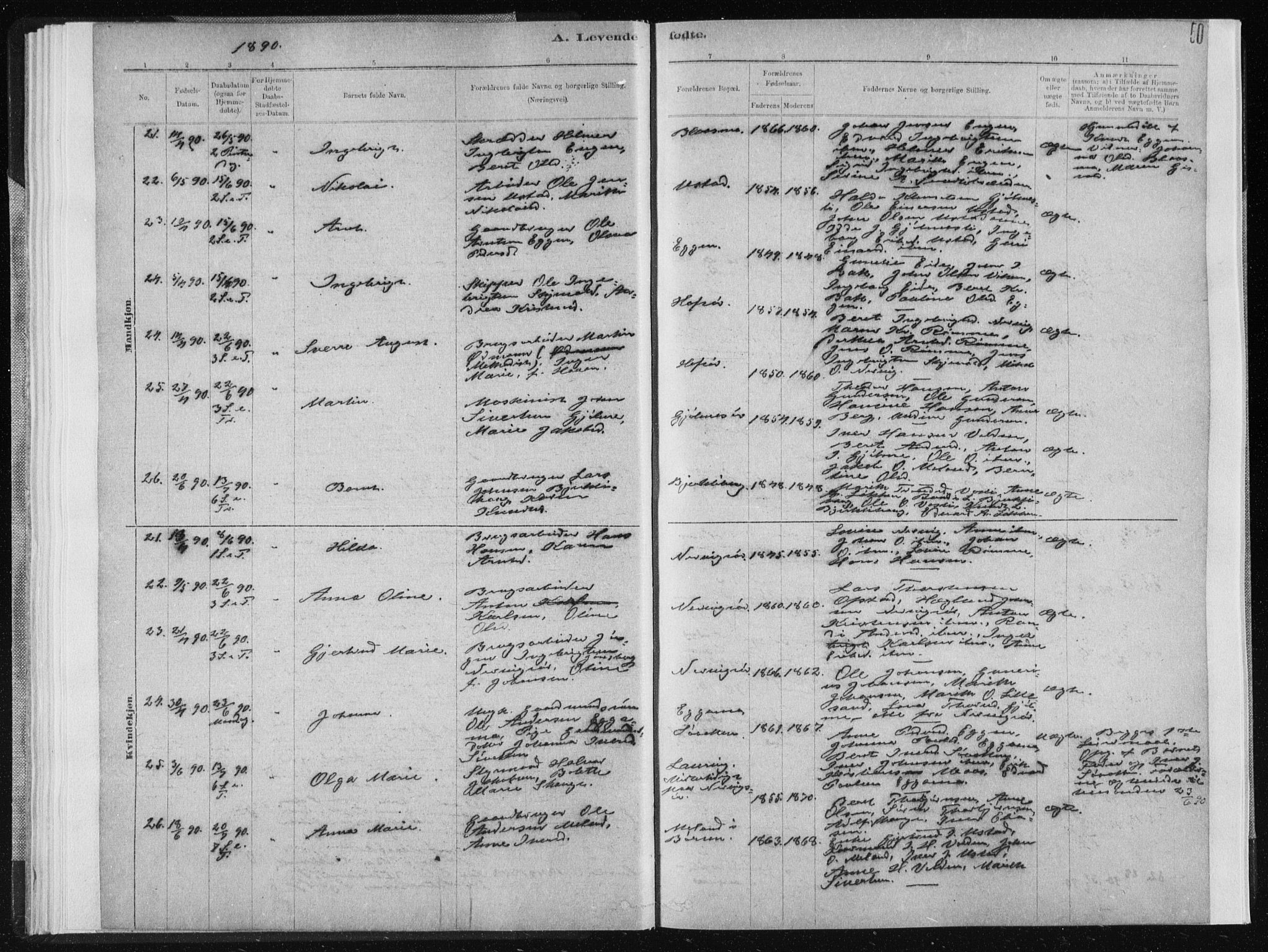 Ministerialprotokoller, klokkerbøker og fødselsregistre - Sør-Trøndelag, AV/SAT-A-1456/668/L0818: Klokkerbok nr. 668C07, 1885-1898, s. 50