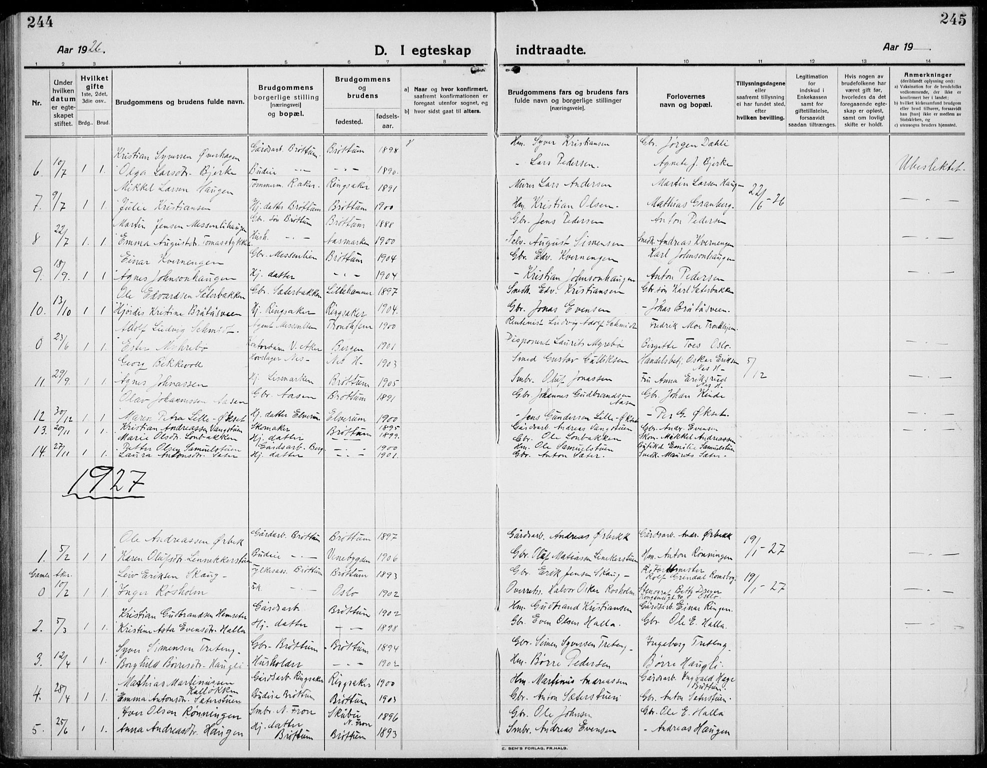 Brøttum prestekontor, SAH/PREST-016/L/La/L0001: Klokkerbok nr. 1, 1921-1941, s. 244-245