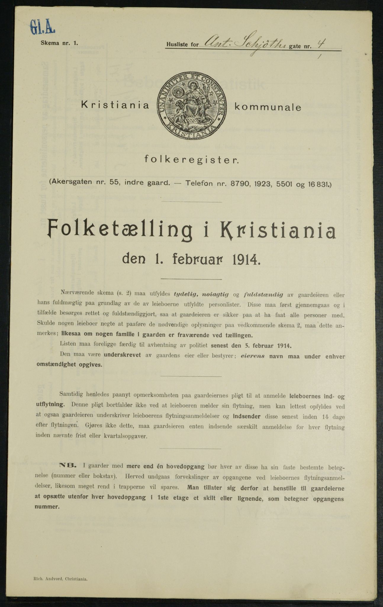 OBA, Kommunal folketelling 1.2.1914 for Kristiania, 1914, s. 1355