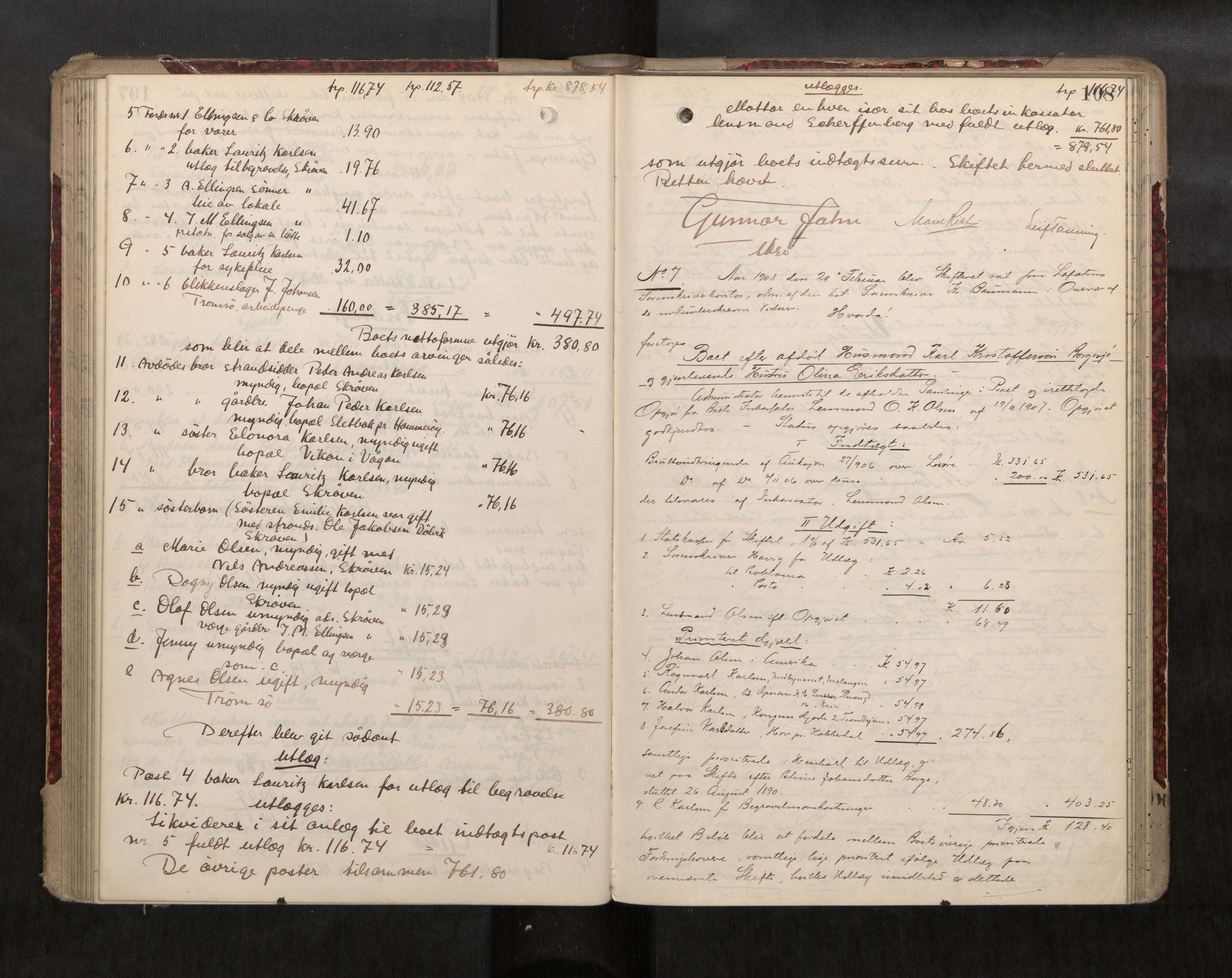 Lofoten sorenskriveri, AV/SAT-A-0017/1/3/3A/L0008: Skifteprotokoll, 1905-1910, s. 108