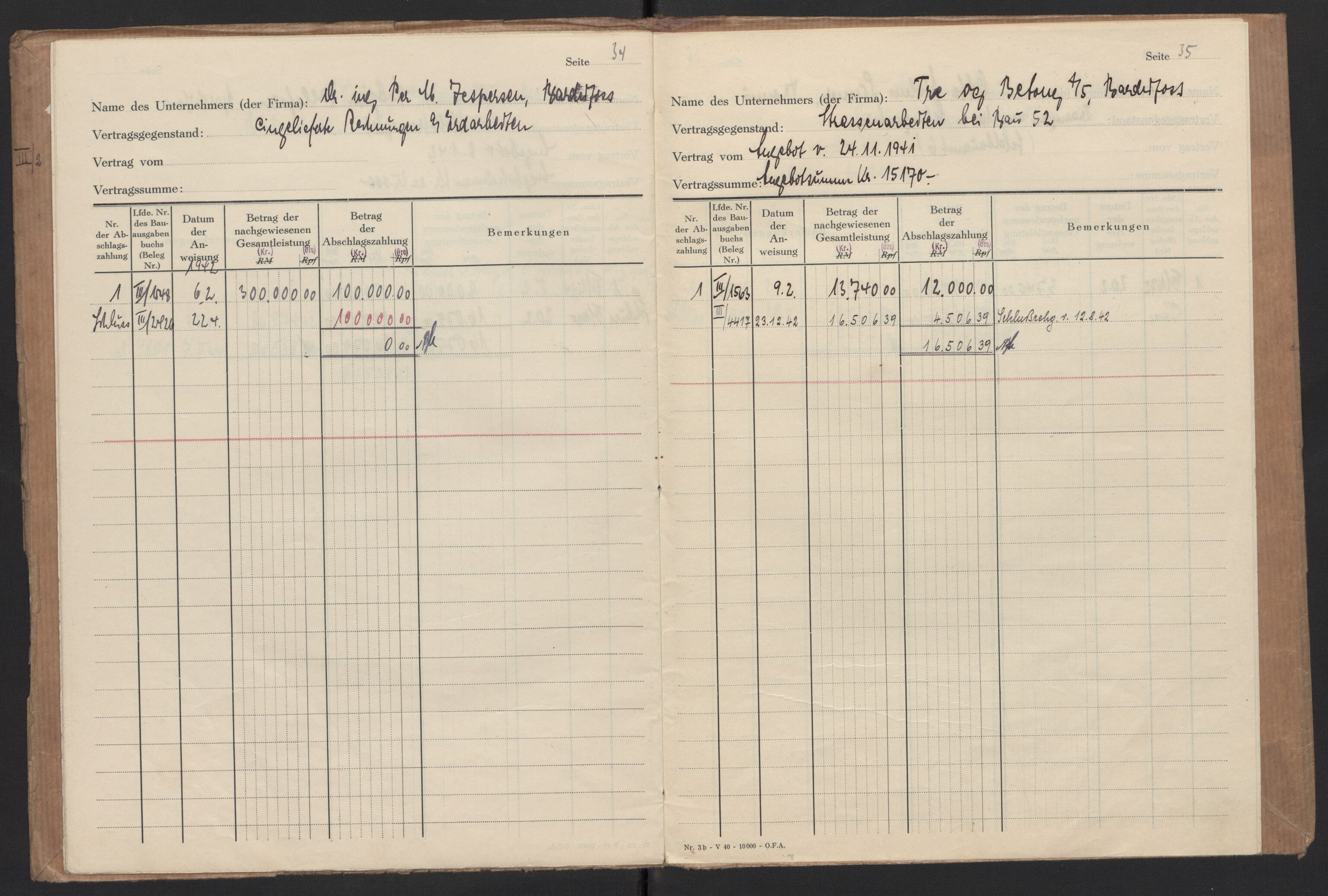 Tyske arkiver, Organisation Todt (OT), Einsatzgruppe Wiking, AV/RA-RAFA-2188/2/F/Fg/Fgb/L0005: Bltg. L.W. Bardufoss: Diverse regnskapsbøker, 1940