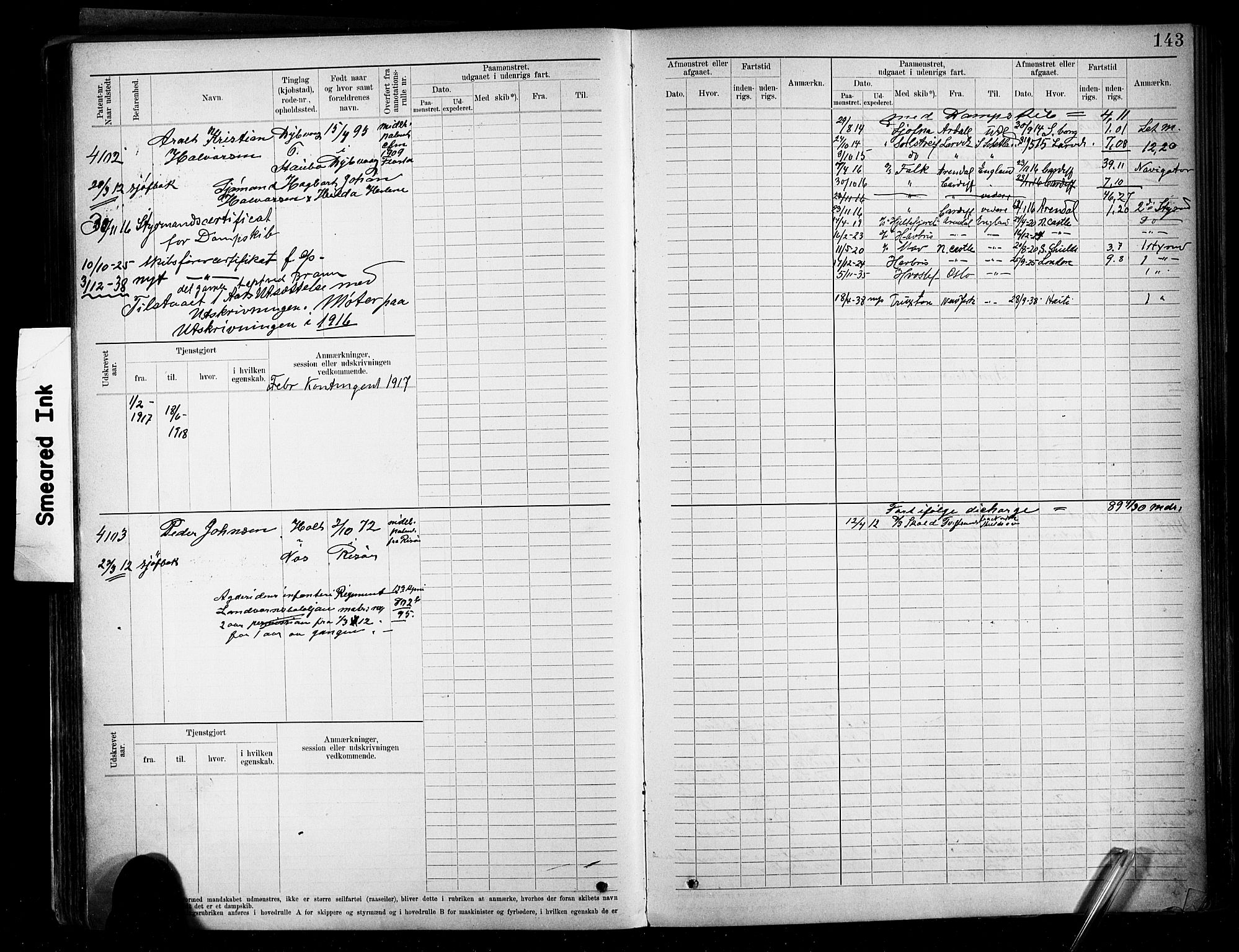 Tvedestrand mønstringskrets, AV/SAK-2031-0011/F/Fb/L0020: Hovedrulle A nr 3819-4409, U-36, 1906-1918, s. 148