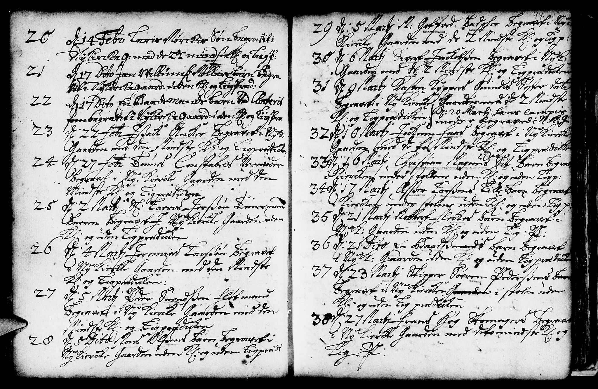 Nykirken Sokneprestembete, AV/SAB-A-77101/H/Haa/L0009: Ministerialbok nr. A 9, 1689-1759, s. 44