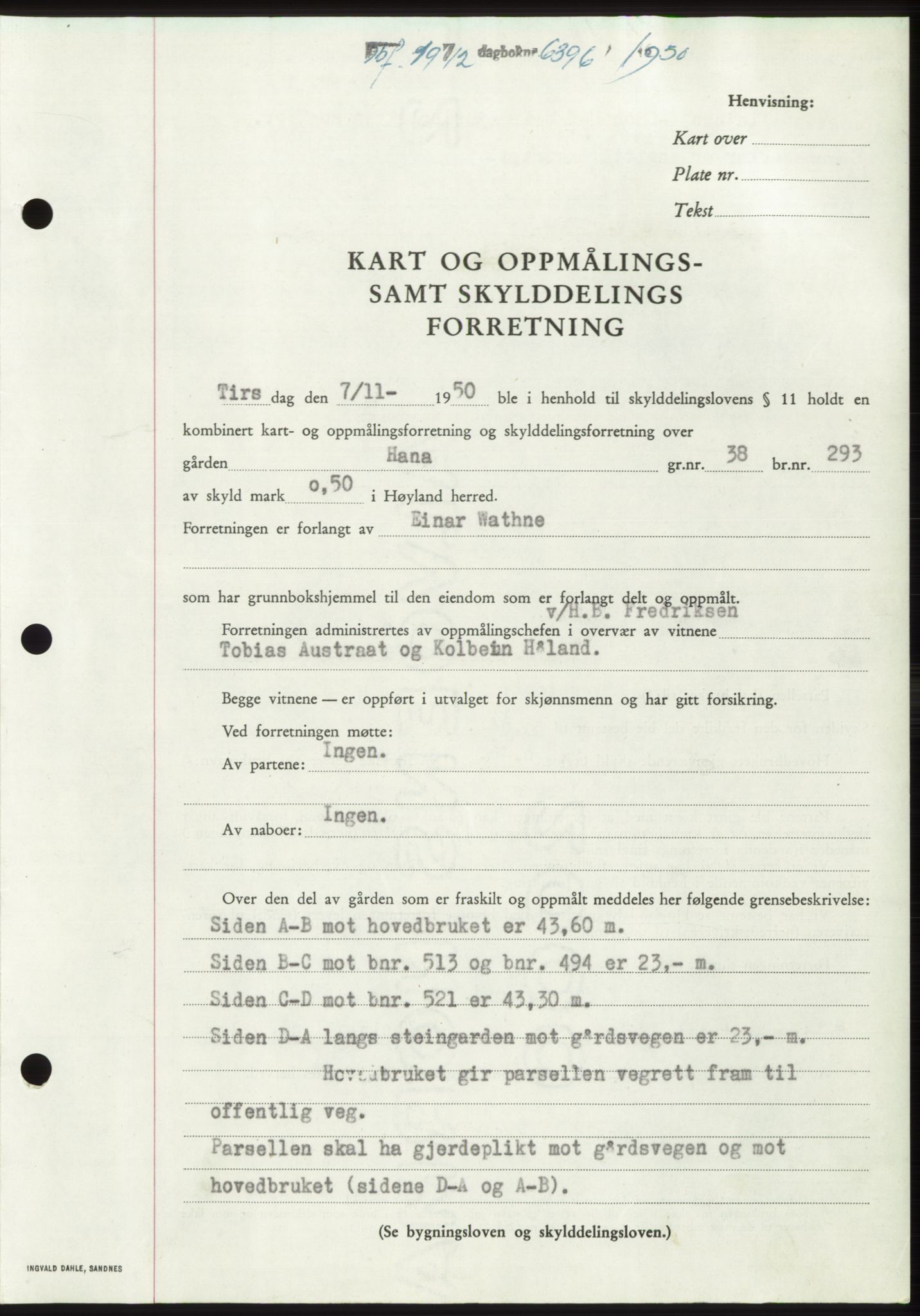 Jæren sorenskriveri, SAST/A-100310/03/G/Gba/L0110: Pantebok, 1950-1950, Dagboknr: 6396/1950