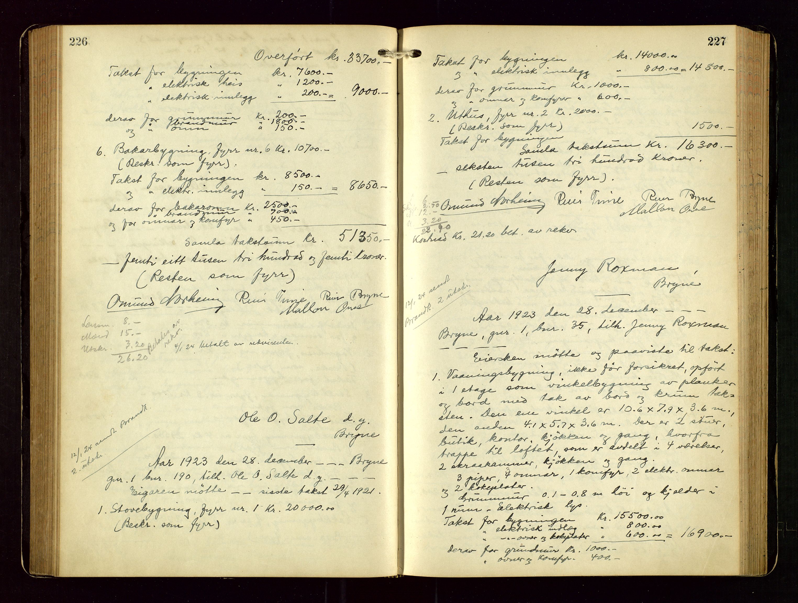 Time lensmannskontor, AV/SAST-A-100420/Goa/L0003: "Brandtakstprotokol", 1918-1944, s. 226-227