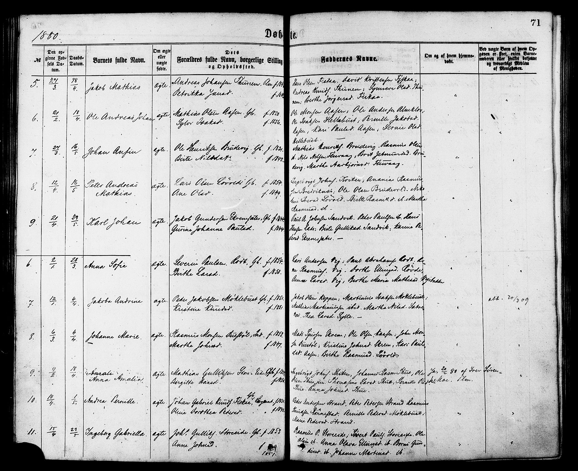 Ministerialprotokoller, klokkerbøker og fødselsregistre - Møre og Romsdal, AV/SAT-A-1454/501/L0007: Ministerialbok nr. 501A07, 1868-1884, s. 71