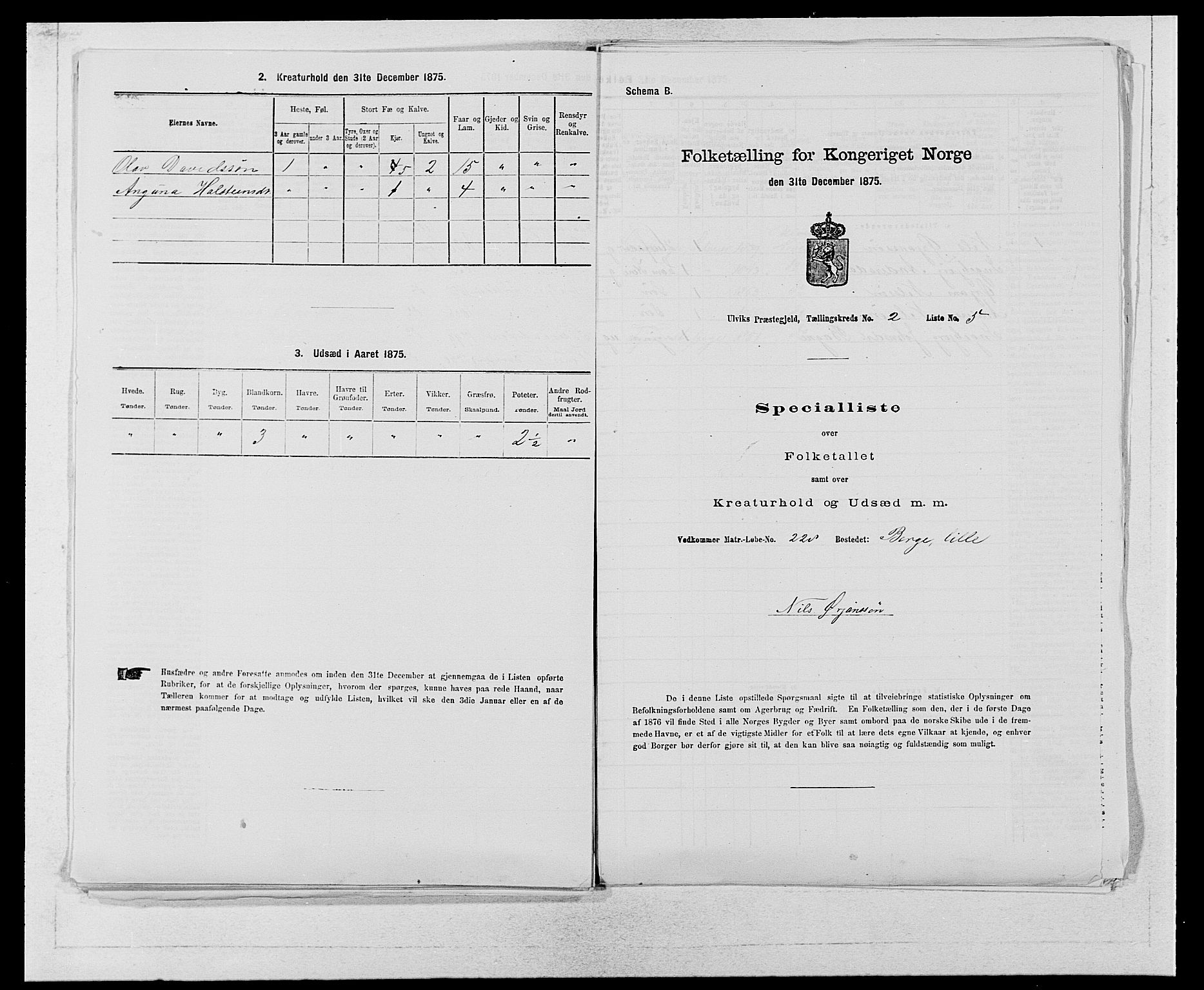 SAB, Folketelling 1875 for 1233P Ulvik prestegjeld, 1875, s. 311