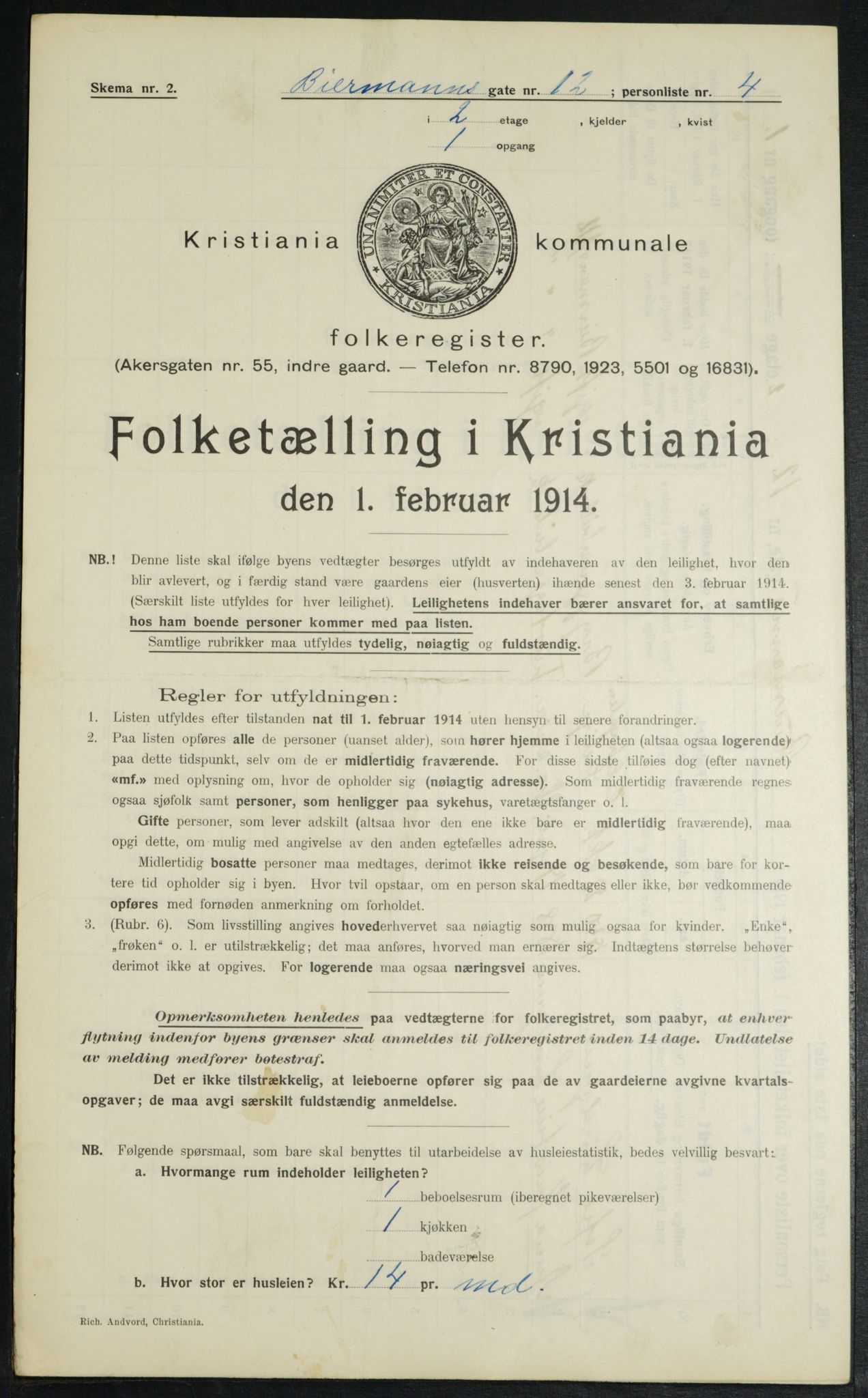 OBA, Kommunal folketelling 1.2.1914 for Kristiania, 1914, s. 4904