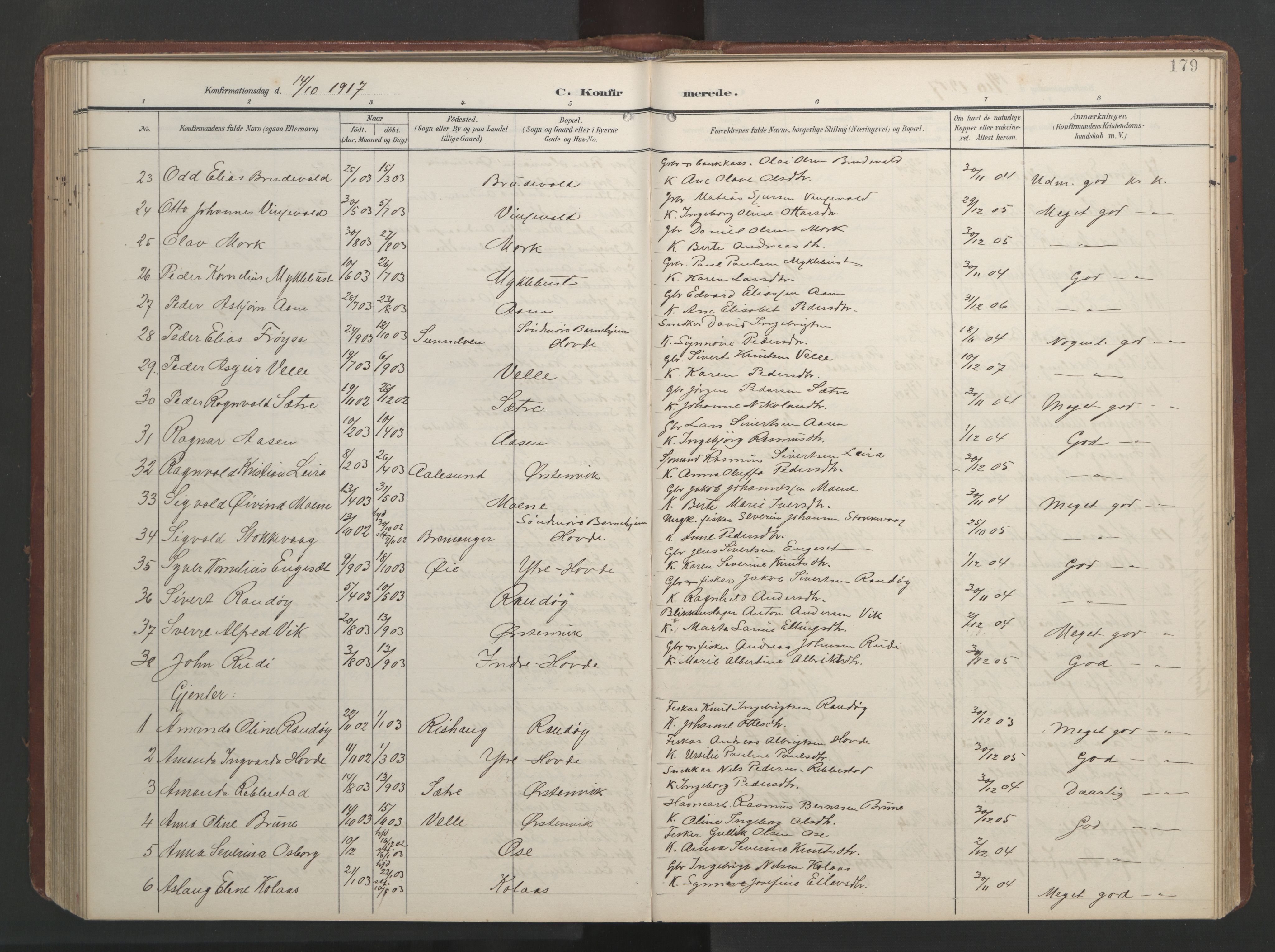 Ministerialprotokoller, klokkerbøker og fødselsregistre - Møre og Romsdal, AV/SAT-A-1454/513/L0190: Klokkerbok nr. 513C04, 1904-1926, s. 179