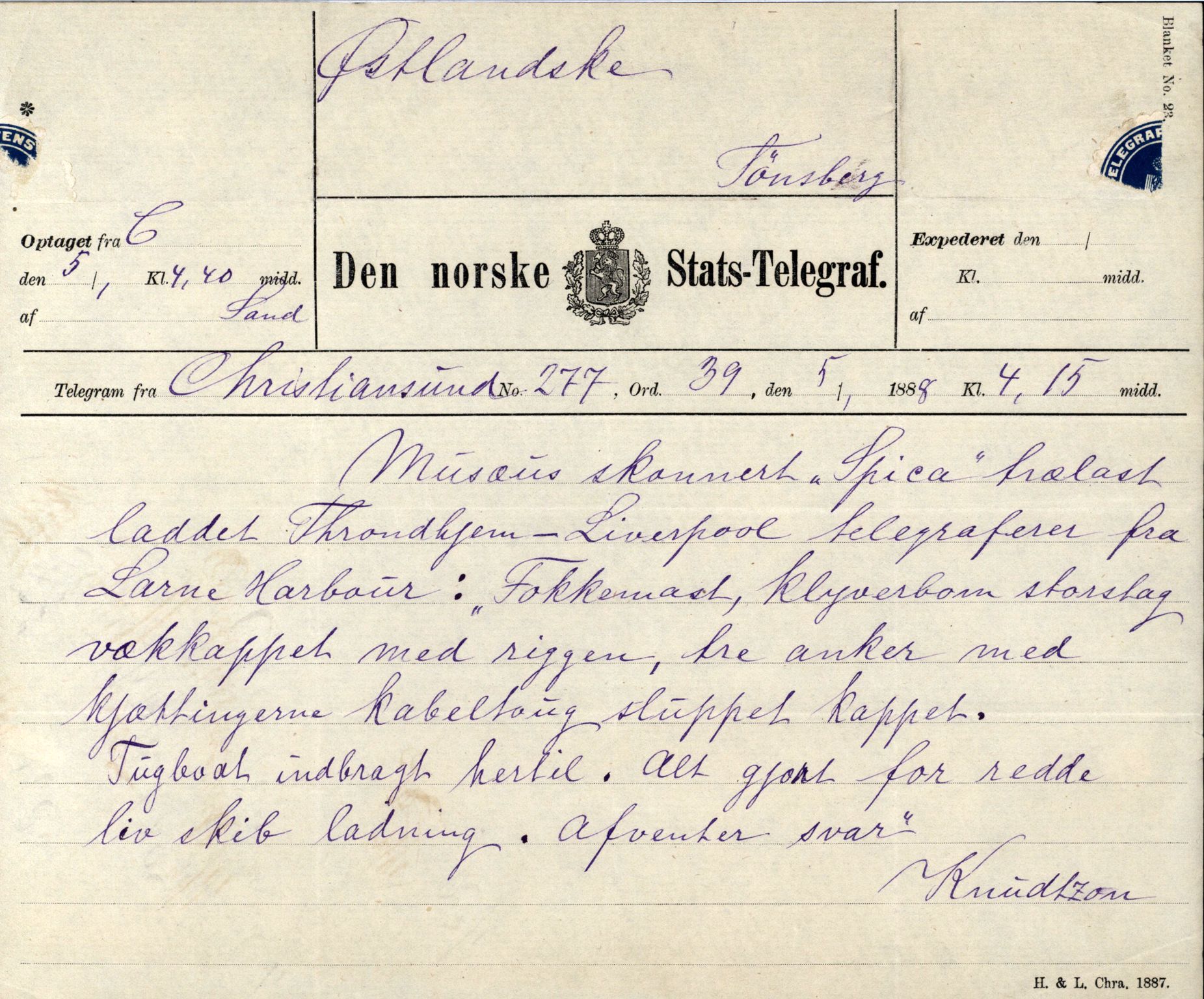 Pa 63 - Østlandske skibsassuranceforening, VEMU/A-1079/G/Ga/L0022/0010: Havaridokumenter / Salvator, Sleipner, Speed, Spica, Stjernen, 1888, s. 64