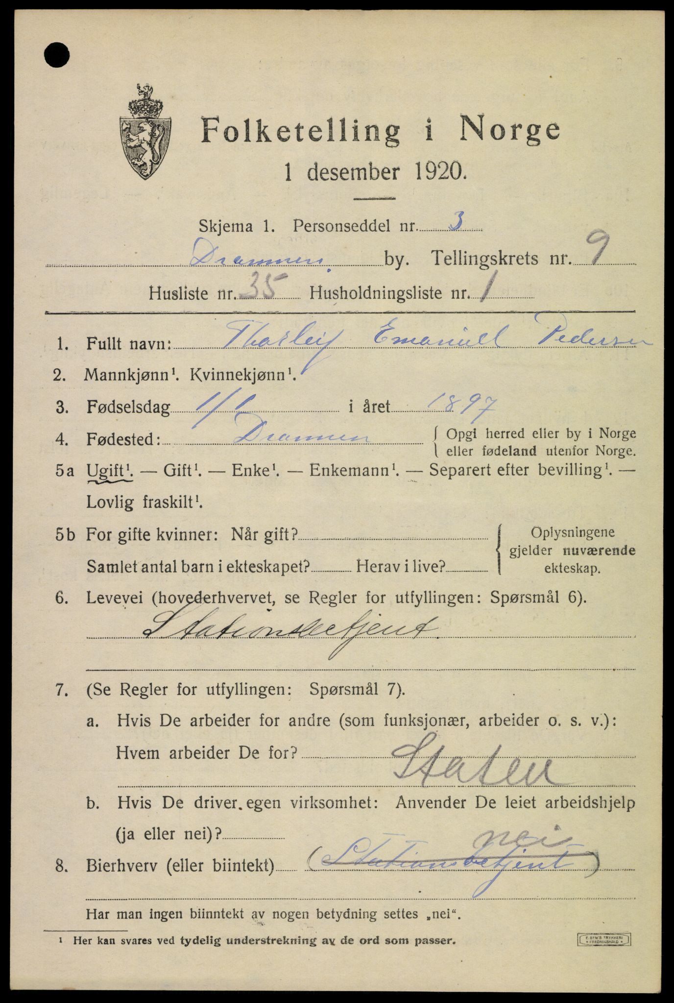 SAKO, Folketelling 1920 for 0602 Drammen kjøpstad, 1920, s. 59853