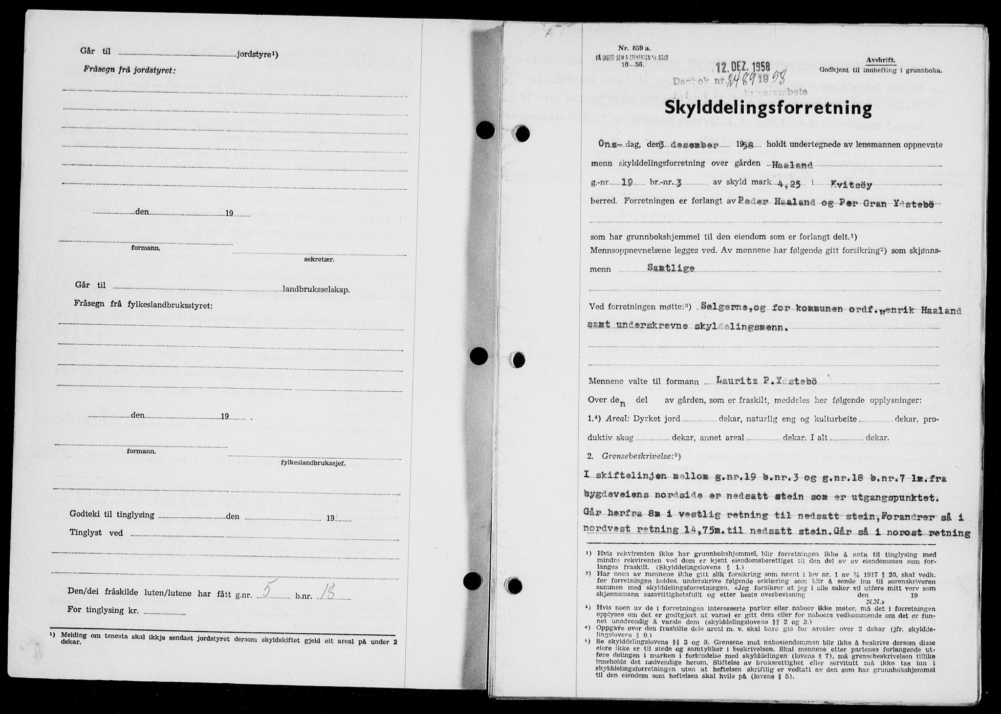 Ryfylke tingrett, SAST/A-100055/001/II/IIB/L0146: Pantebok nr. 125, 1965-1959, Dagboknr: 2489/1958