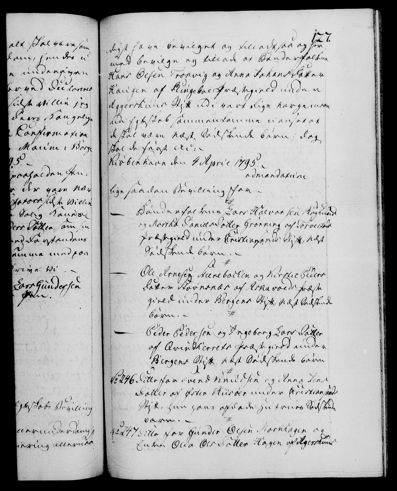 Danske Kanselli 1572-1799, RA/EA-3023/F/Fc/Fca/Fcaa/L0056: Norske registre, 1795-1796, s. 127a