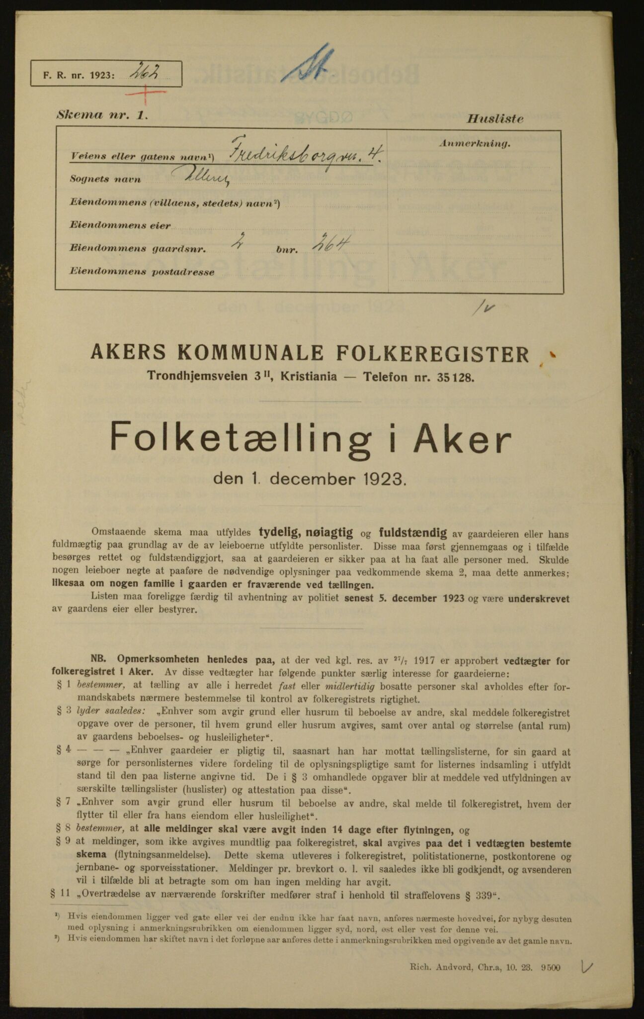 , Kommunal folketelling 1.12.1923 for Aker, 1923, s. 1728