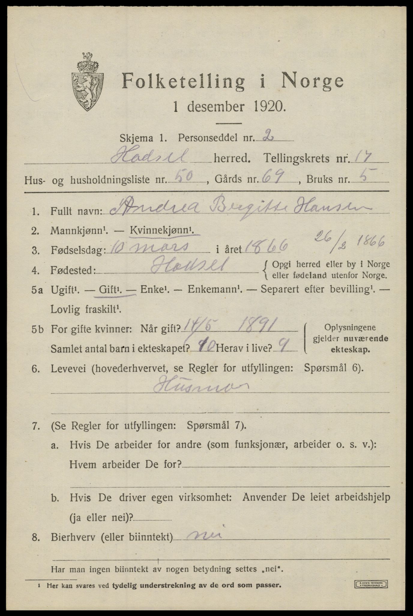 SAT, Folketelling 1920 for 1866 Hadsel herred, 1920, s. 16292
