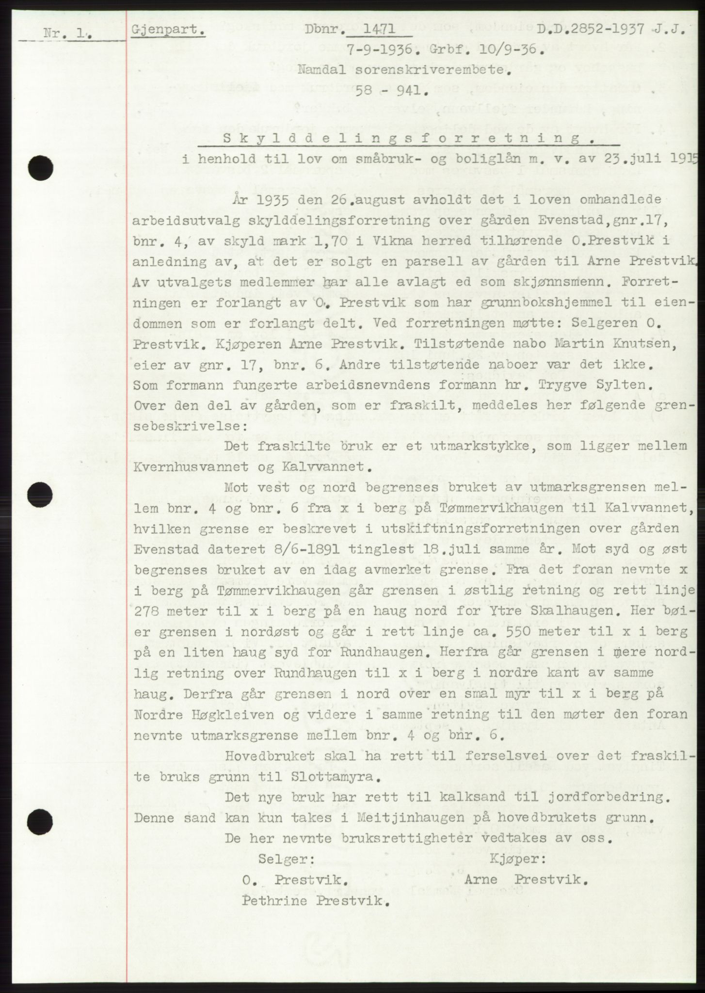 Namdal sorenskriveri, AV/SAT-A-4133/1/2/2C: Pantebok nr. -, 1935-1936, Tingl.dato: 07.09.1936