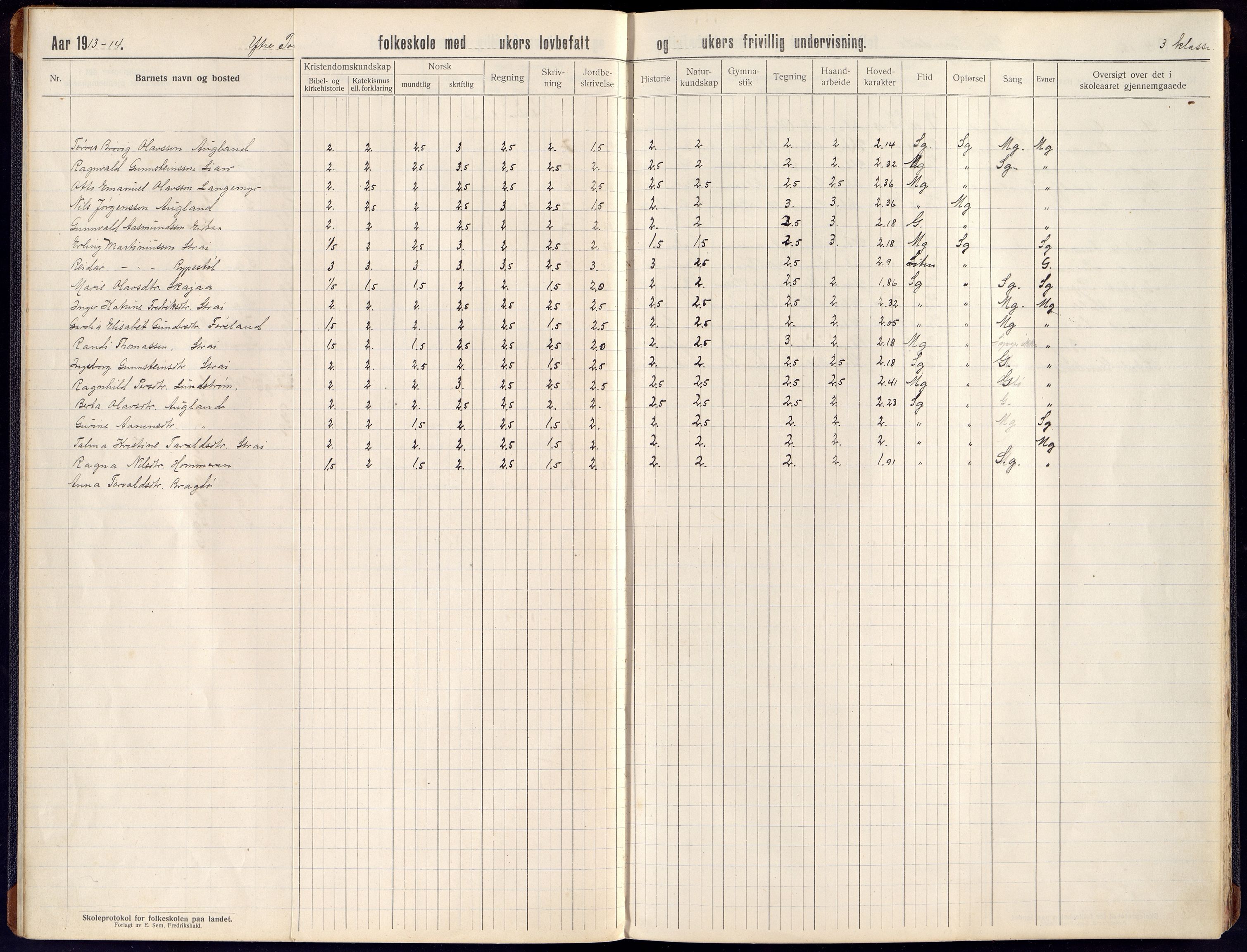 Oddernes kommune - Ytre Torridal skolekrets, ARKSOR/1001OD555/H/L0004: Skoleprotokoll, 1914-1919