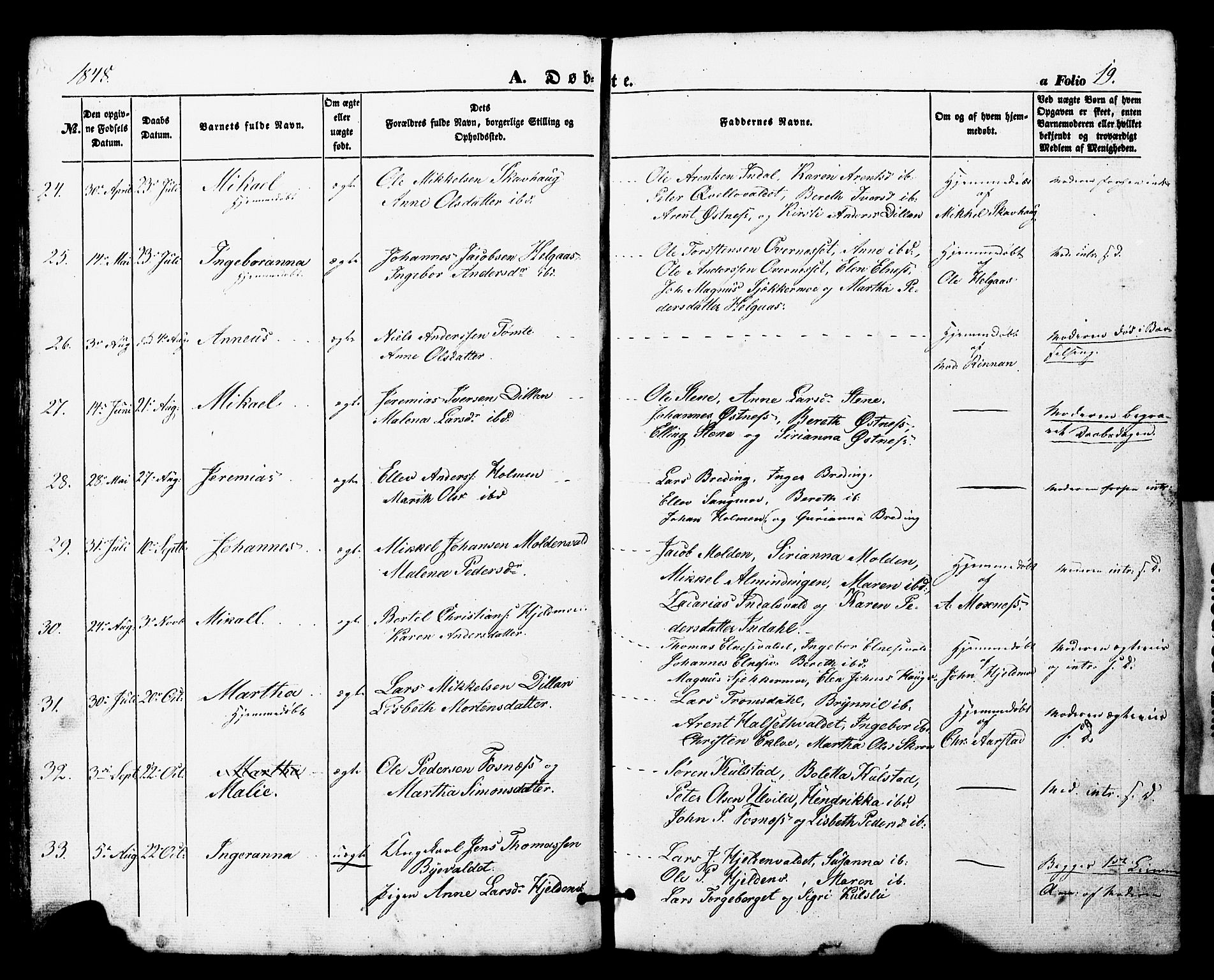 Ministerialprotokoller, klokkerbøker og fødselsregistre - Nord-Trøndelag, SAT/A-1458/724/L0268: Klokkerbok nr. 724C04, 1846-1878, s. 19