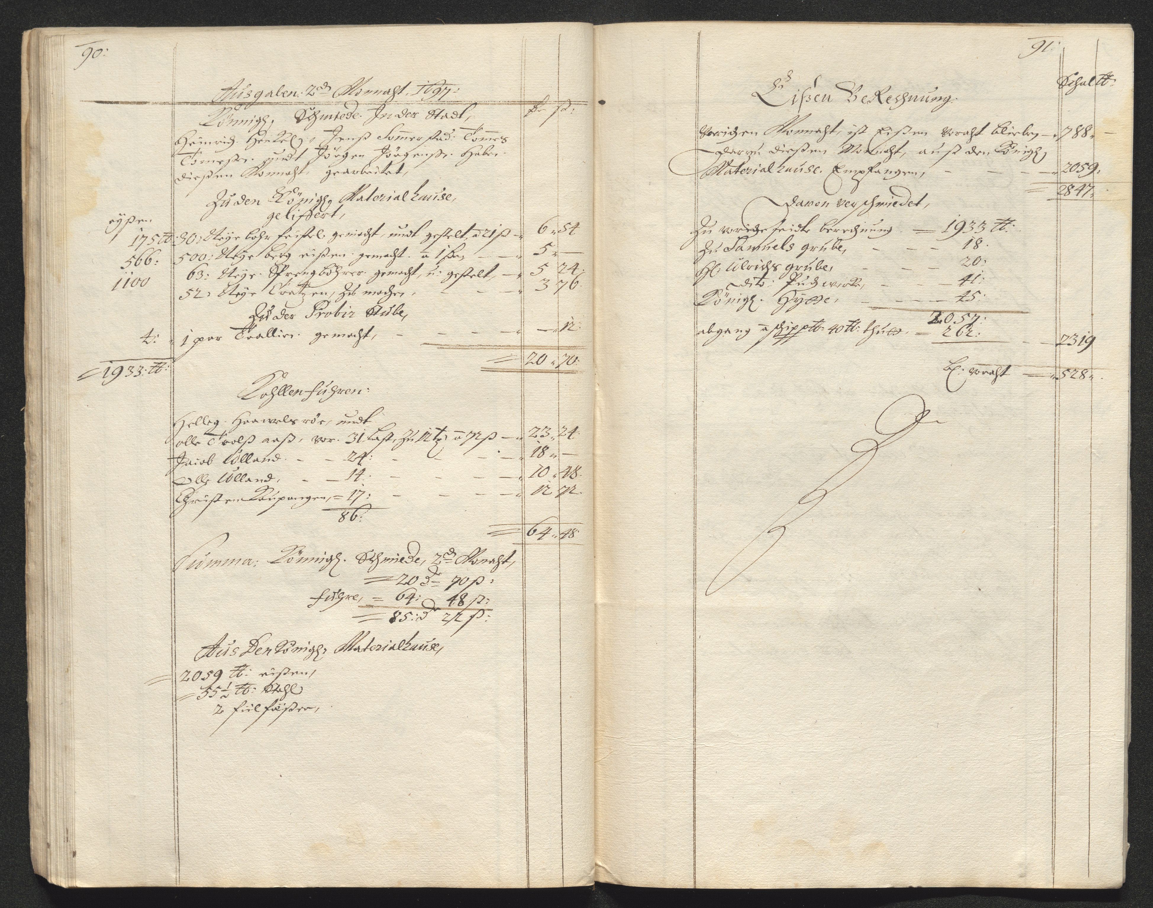 Kongsberg Sølvverk 1623-1816, SAKO/EA-3135/001/D/Dc/Dcd/L0072: Utgiftsregnskap for gruver m.m., 1697, s. 136