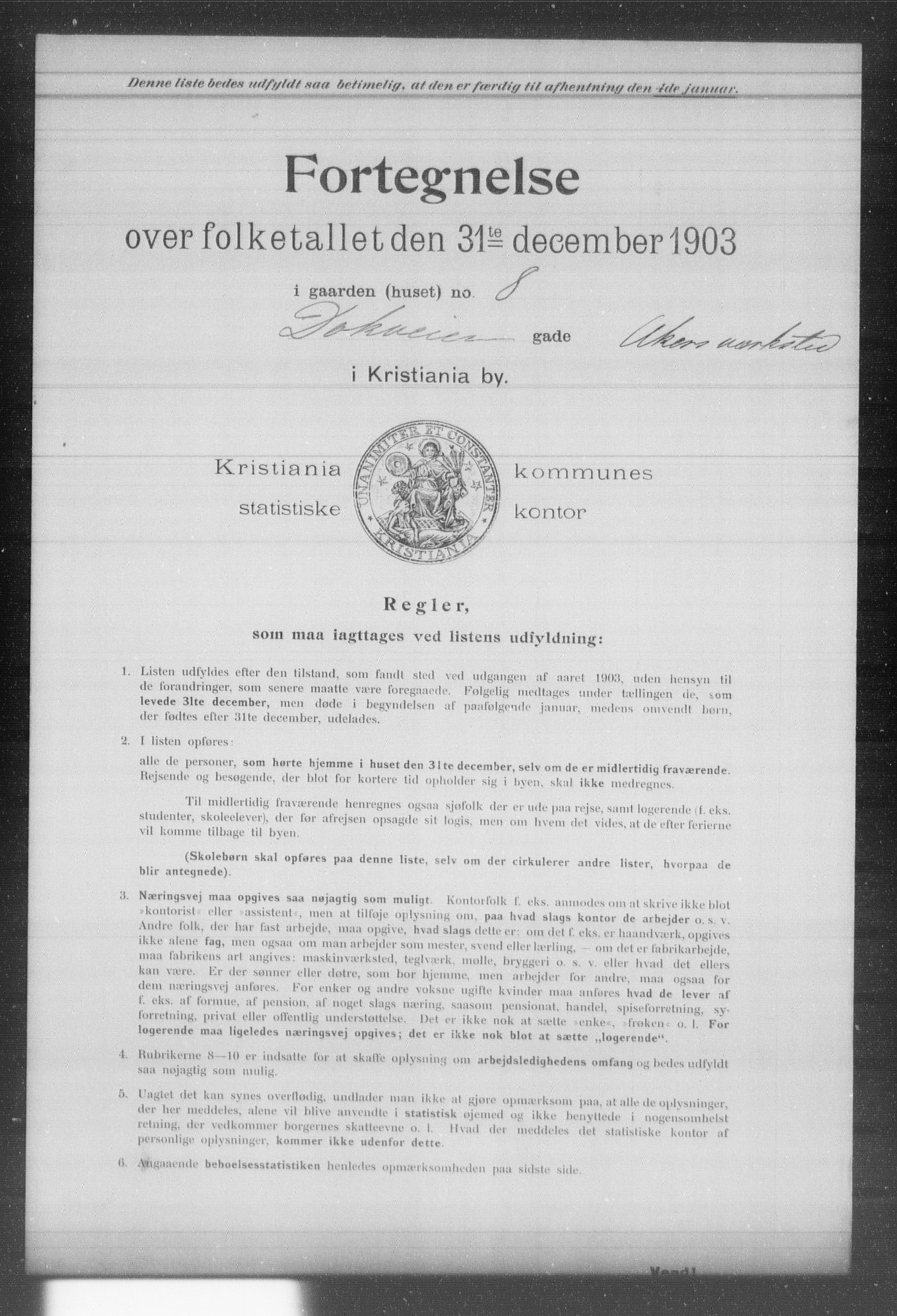 OBA, Kommunal folketelling 31.12.1903 for Kristiania kjøpstad, 1903, s. 3228