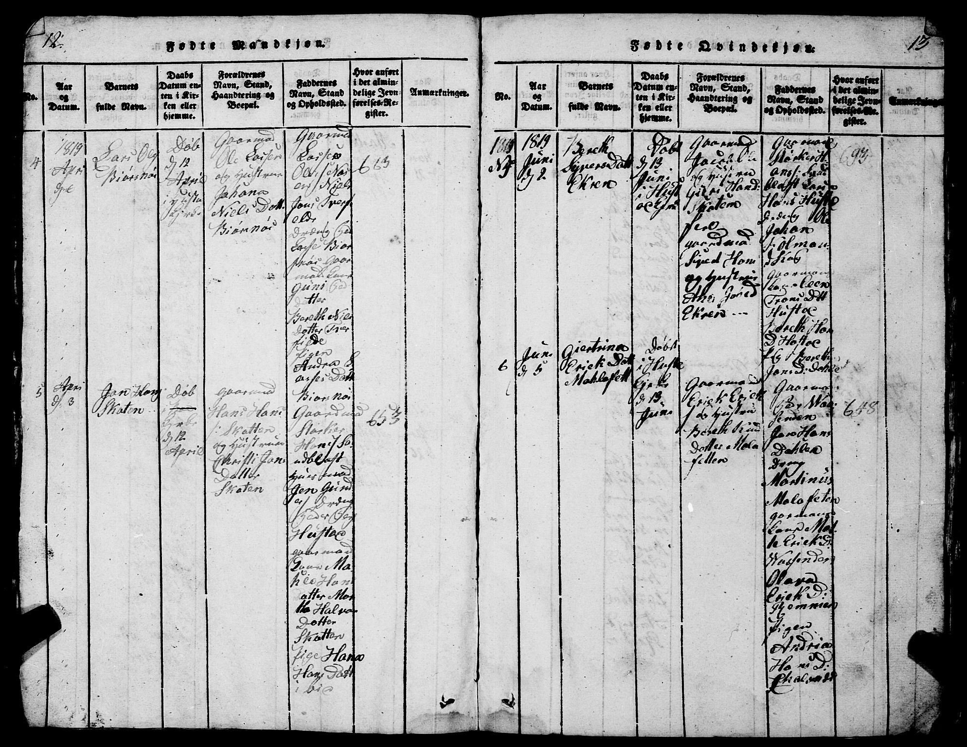 Ministerialprotokoller, klokkerbøker og fødselsregistre - Møre og Romsdal, AV/SAT-A-1454/567/L0781: Klokkerbok nr. 567C01, 1818-1845, s. 12-13