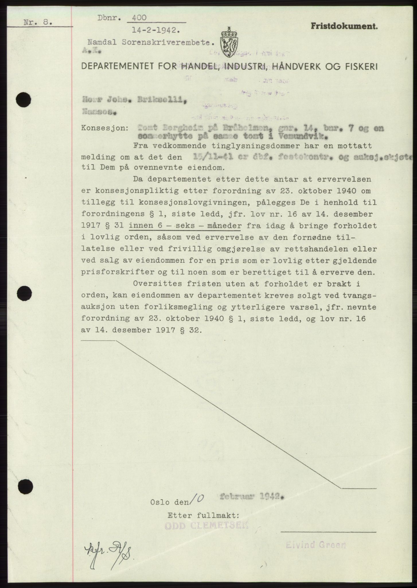 Namdal sorenskriveri, SAT/A-4133/1/2/2C: Pantebok nr. -, 1941-1942, Dagboknr: 400/1942